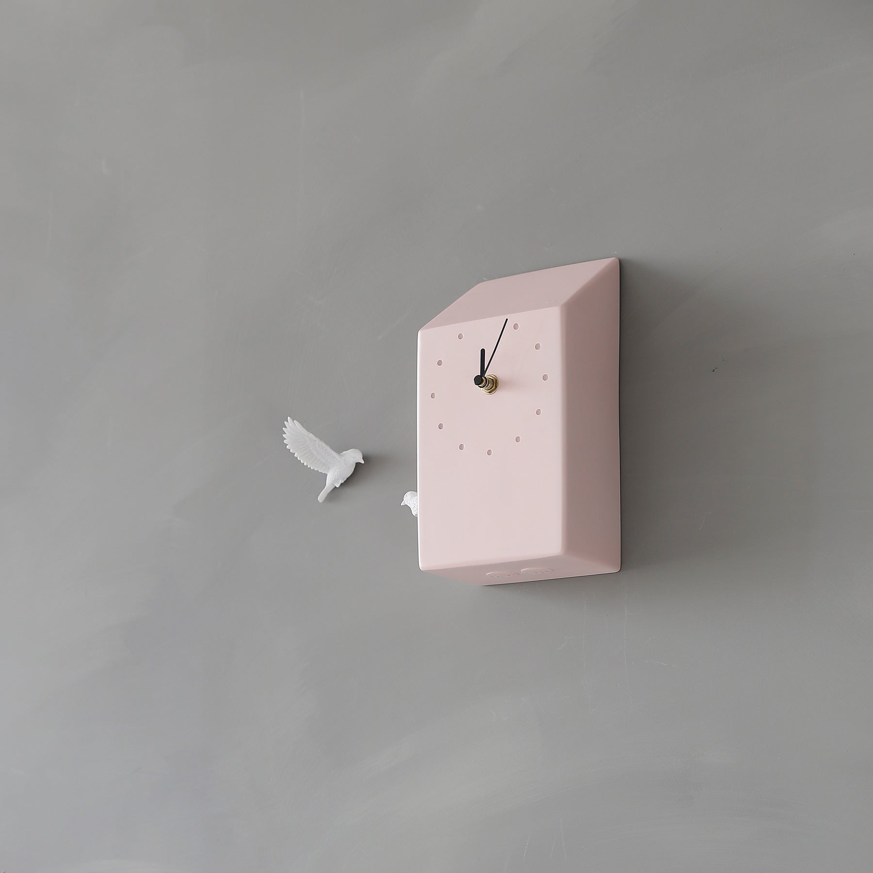 Pink Cuckoo Clock with Minimal and Modern Design Bird Sculpture