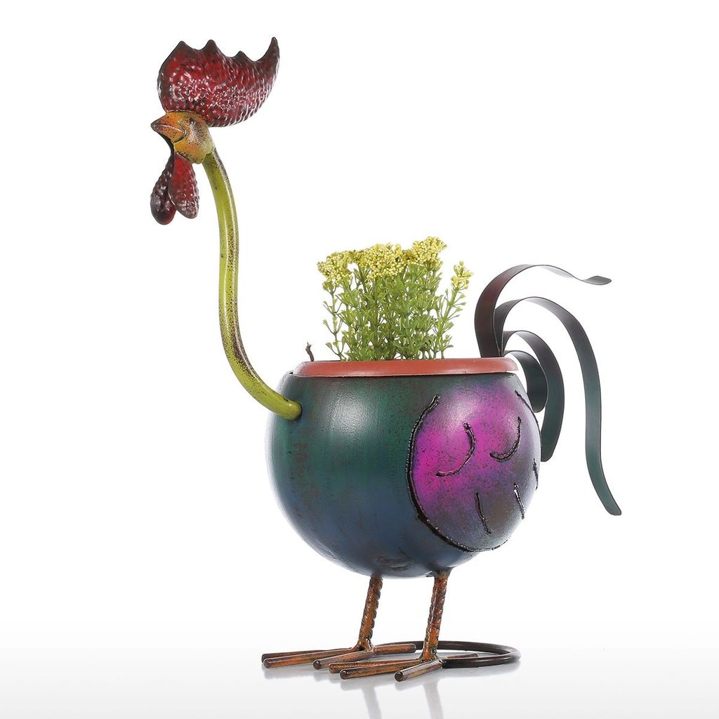 Rooster Decor with Metal Rooster