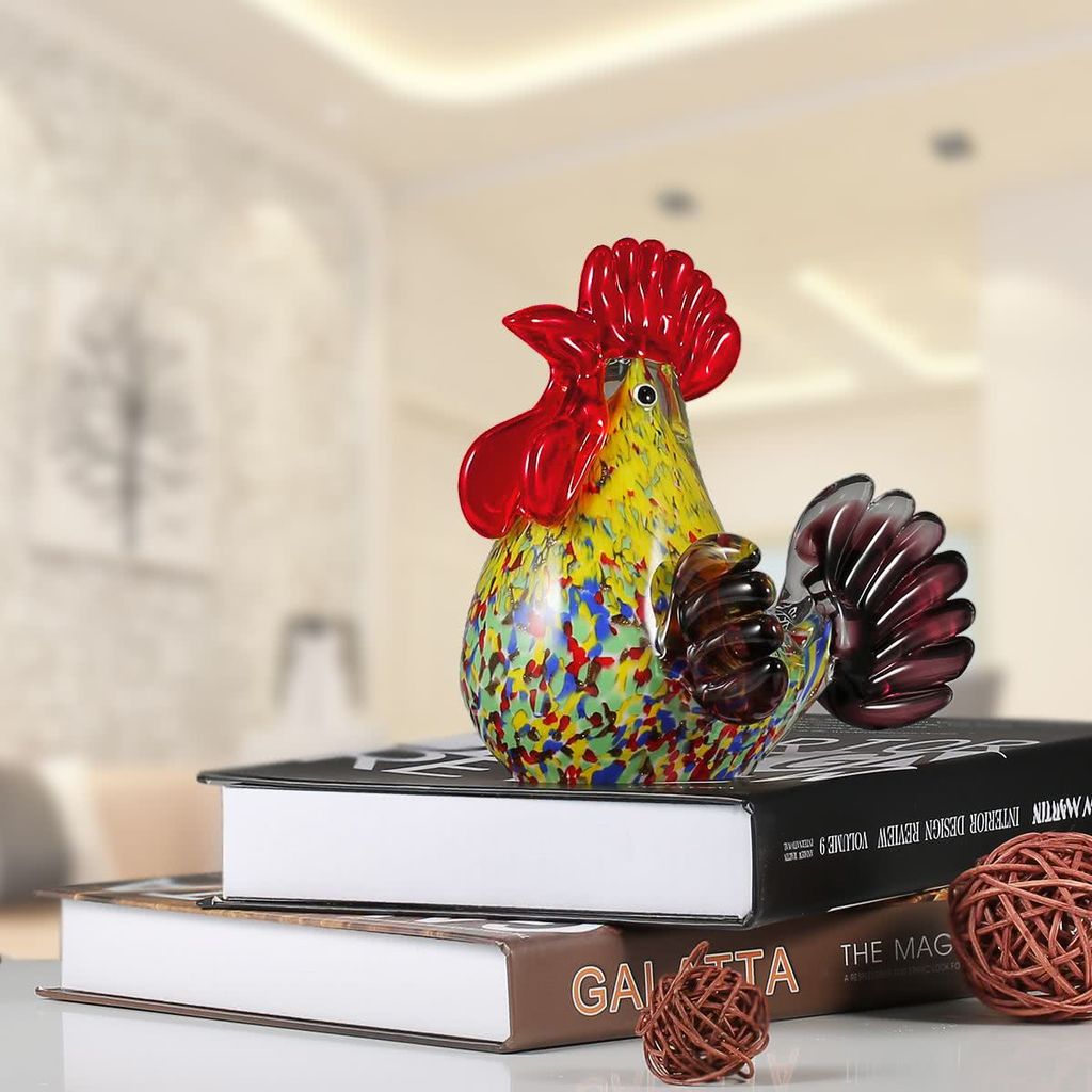 Rooster Kitchen Decor with Glass Sculpture Ornaments