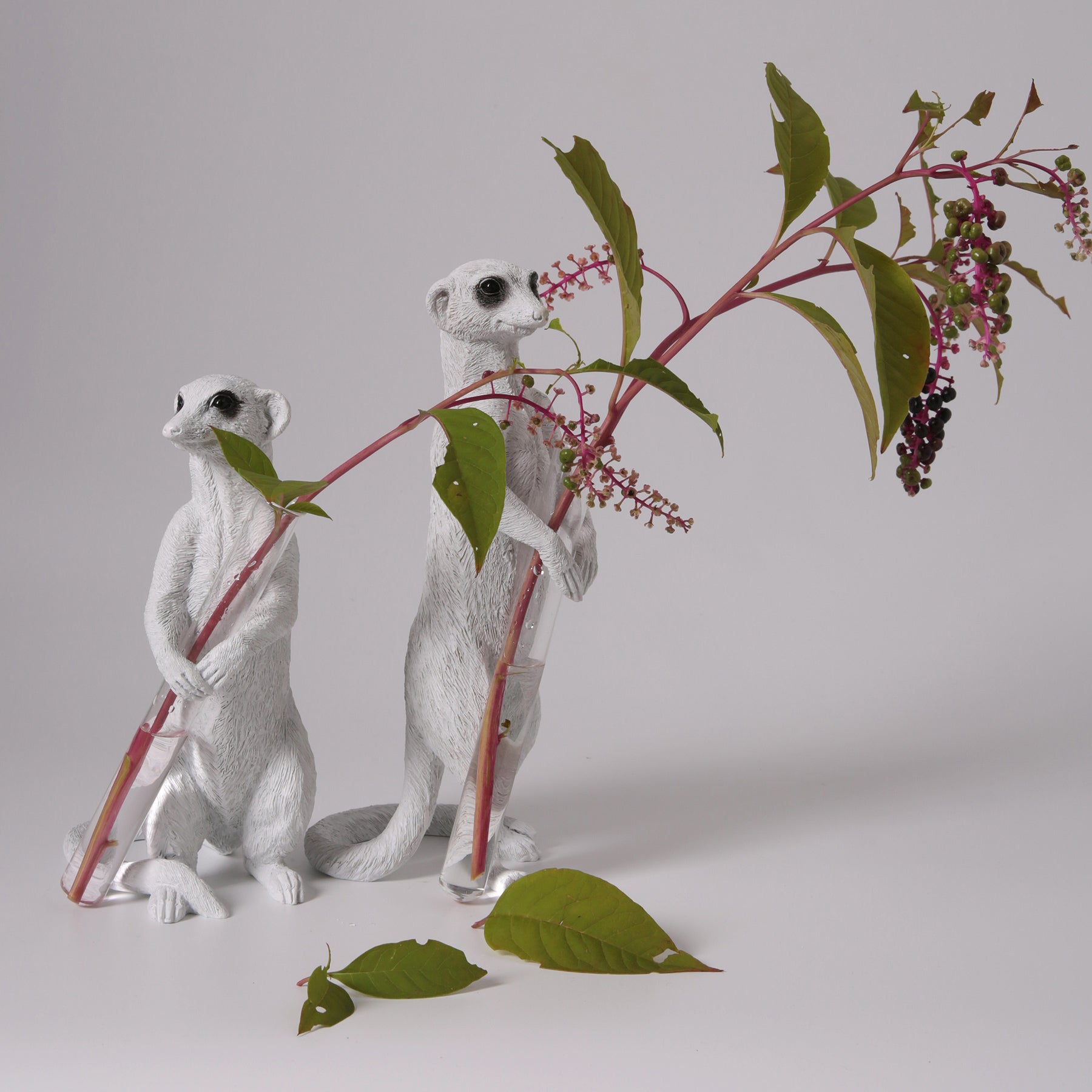 Single Stem Vase with Meerkat Ornament and Decorative Statue