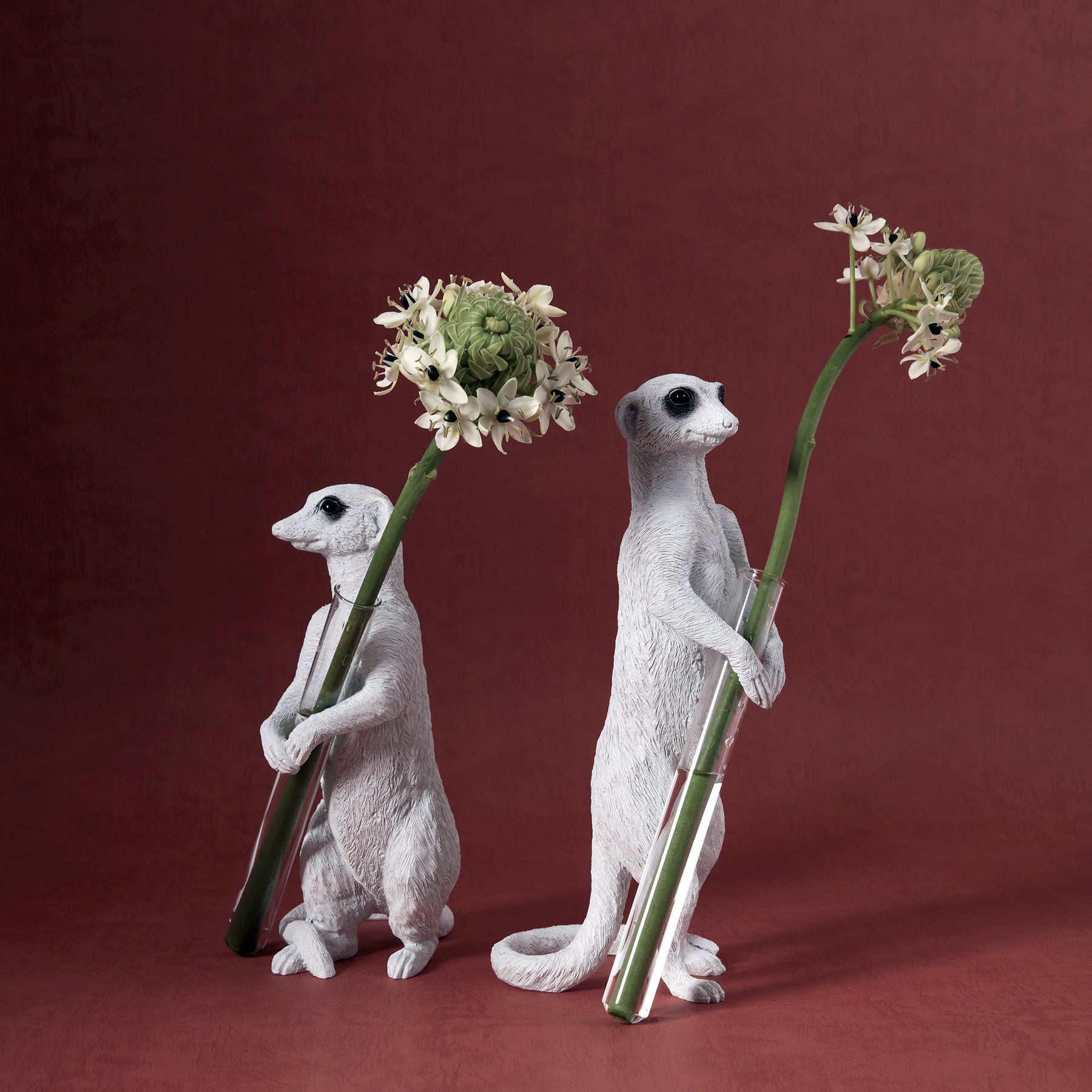 Single Stem Vase with Meerkat Ornament and Decorative Statue