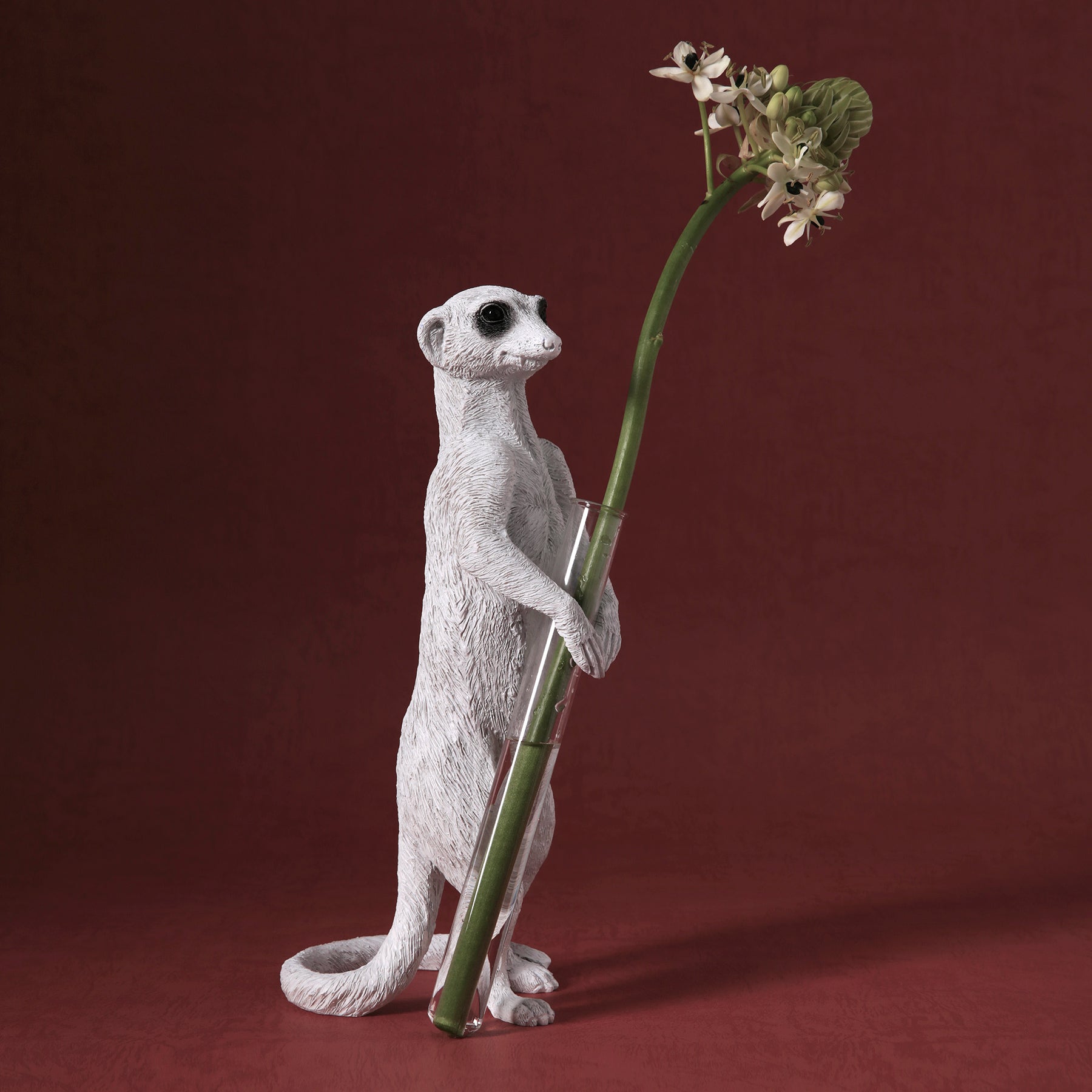 Single Stem Vase with Meerkat Ornament and Decorative Statue