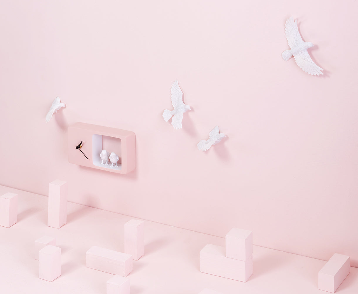 What Time is it in the Bird Nest Pink Sparrow to Modern Wall Clock and Pink Home Decor Accessories