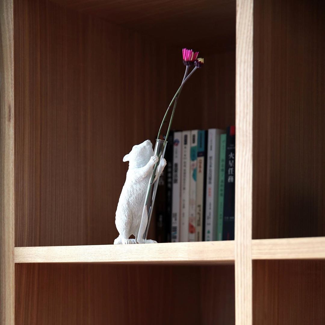 White Vase Series to Flowers and Diffuser Reeds with Squirrel Statue