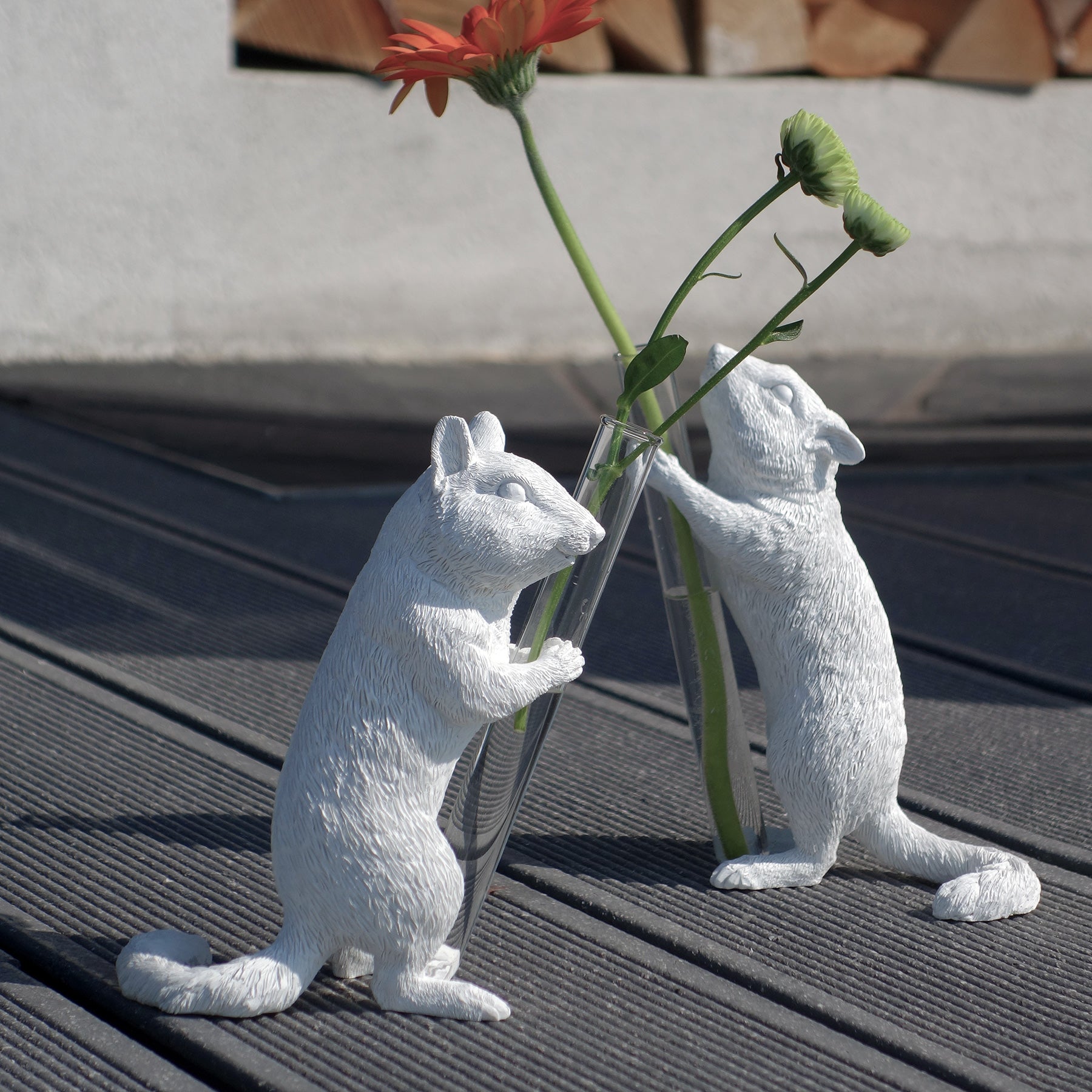 White Vase Series to Flowers and Diffuser Reeds with Squirrel Statue