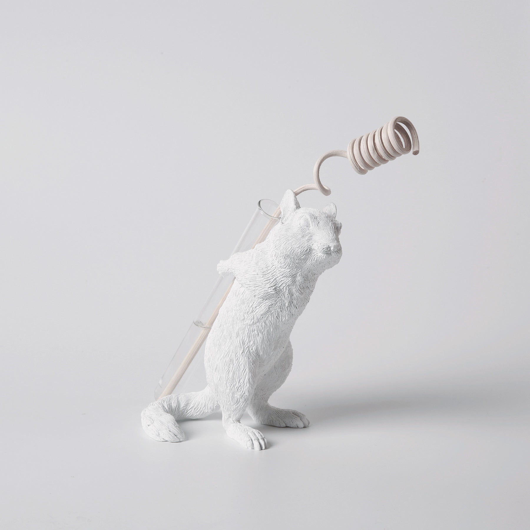 White Vase Series to Flowers and Diffuser Reeds with Squirrel Statue