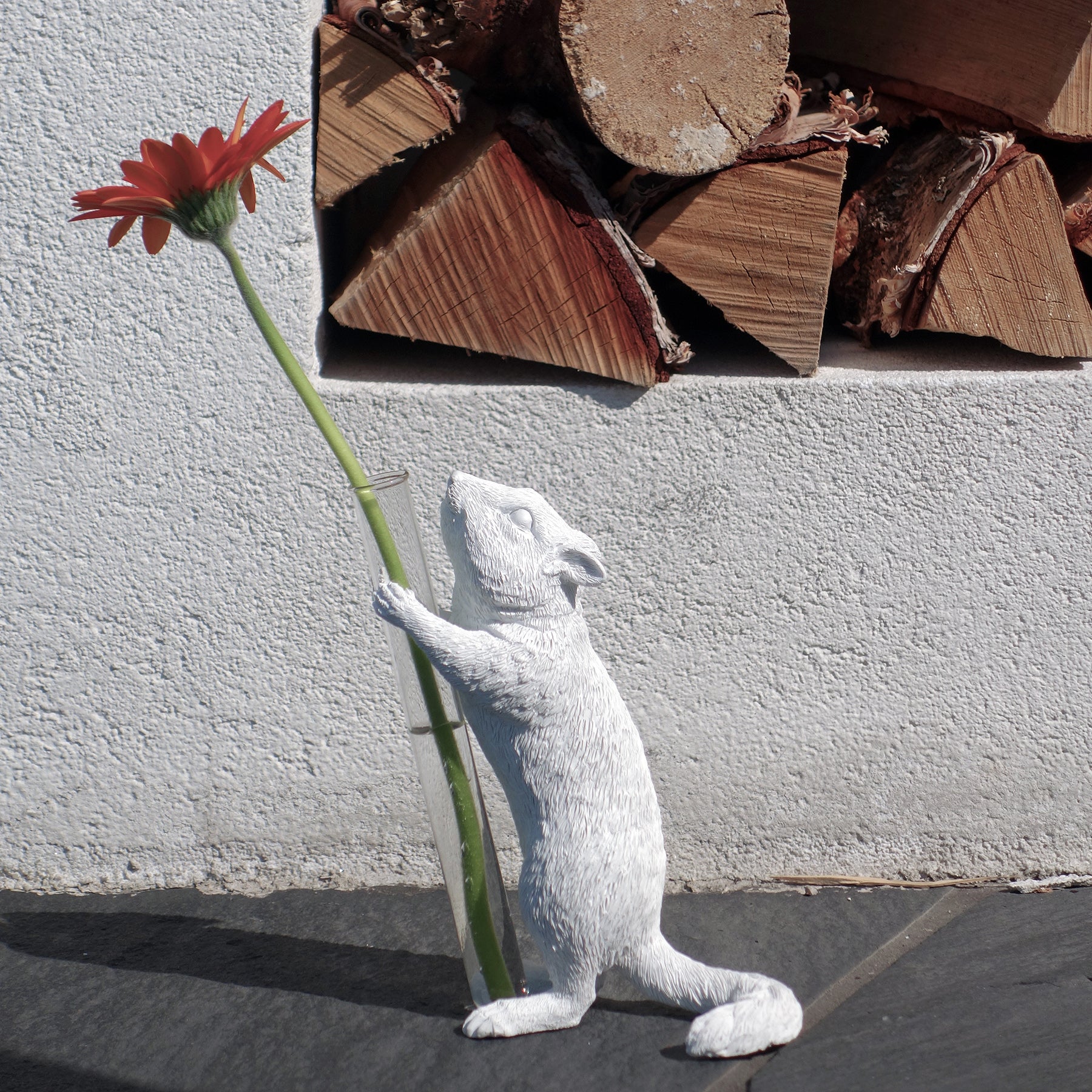 White Vase Series to Flowers and Diffuser Reeds with Squirrel Statue