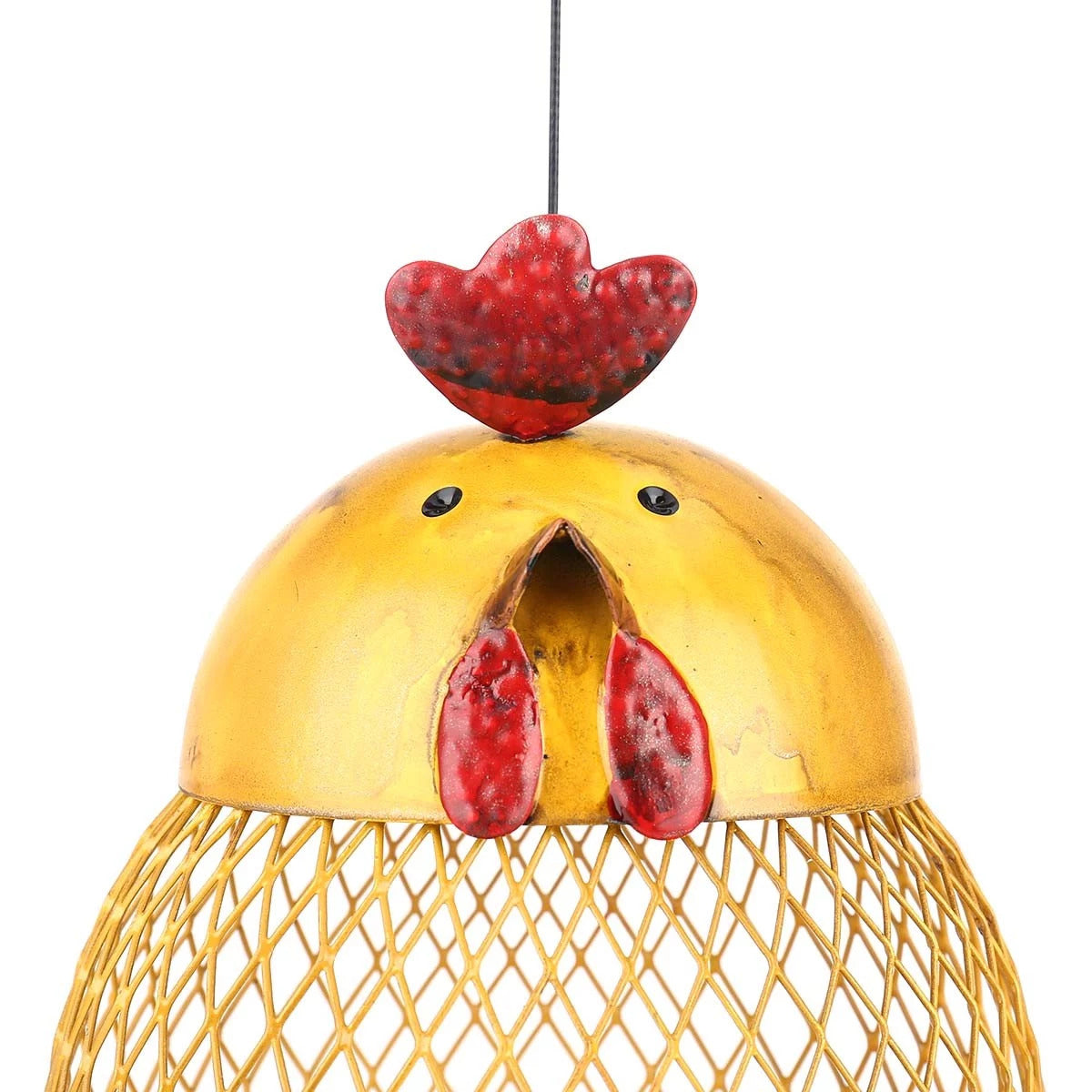 Yellow Hanging Bird Feeder with Chicken Figurines