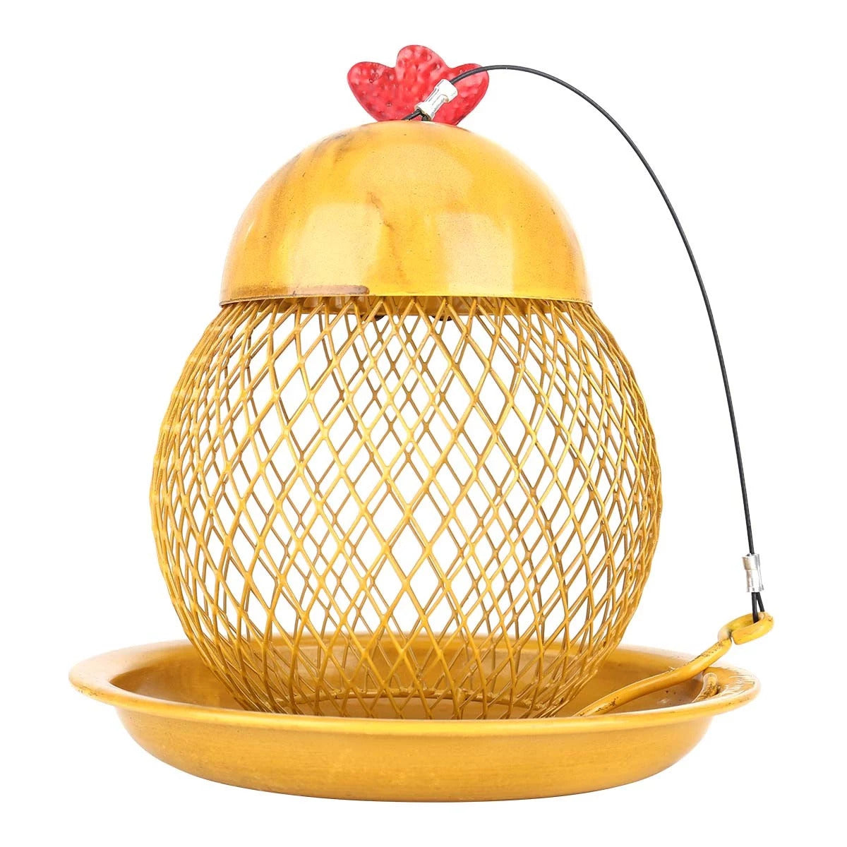 Yellow Hanging Bird Feeder with Chicken Figurines