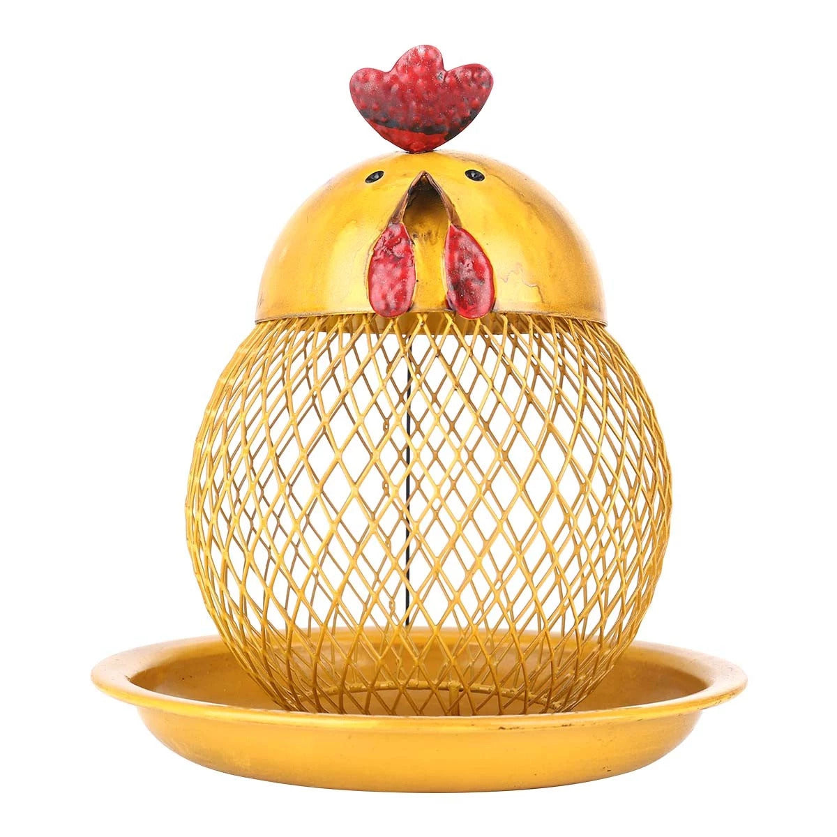 Yellow Hanging Bird Feeder with Chicken Figurines