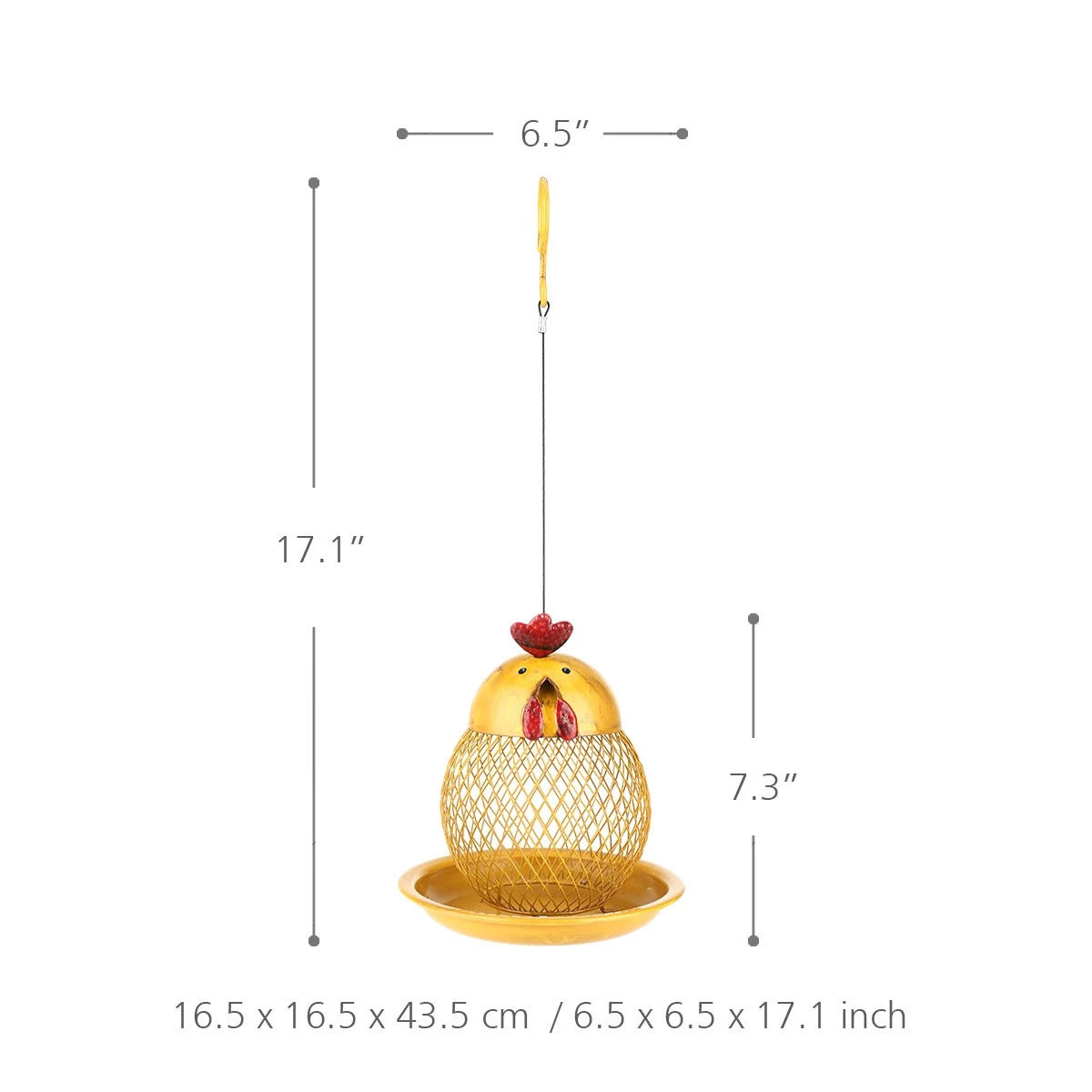 Yellow Hanging Bird Feeder with Chicken Figurines