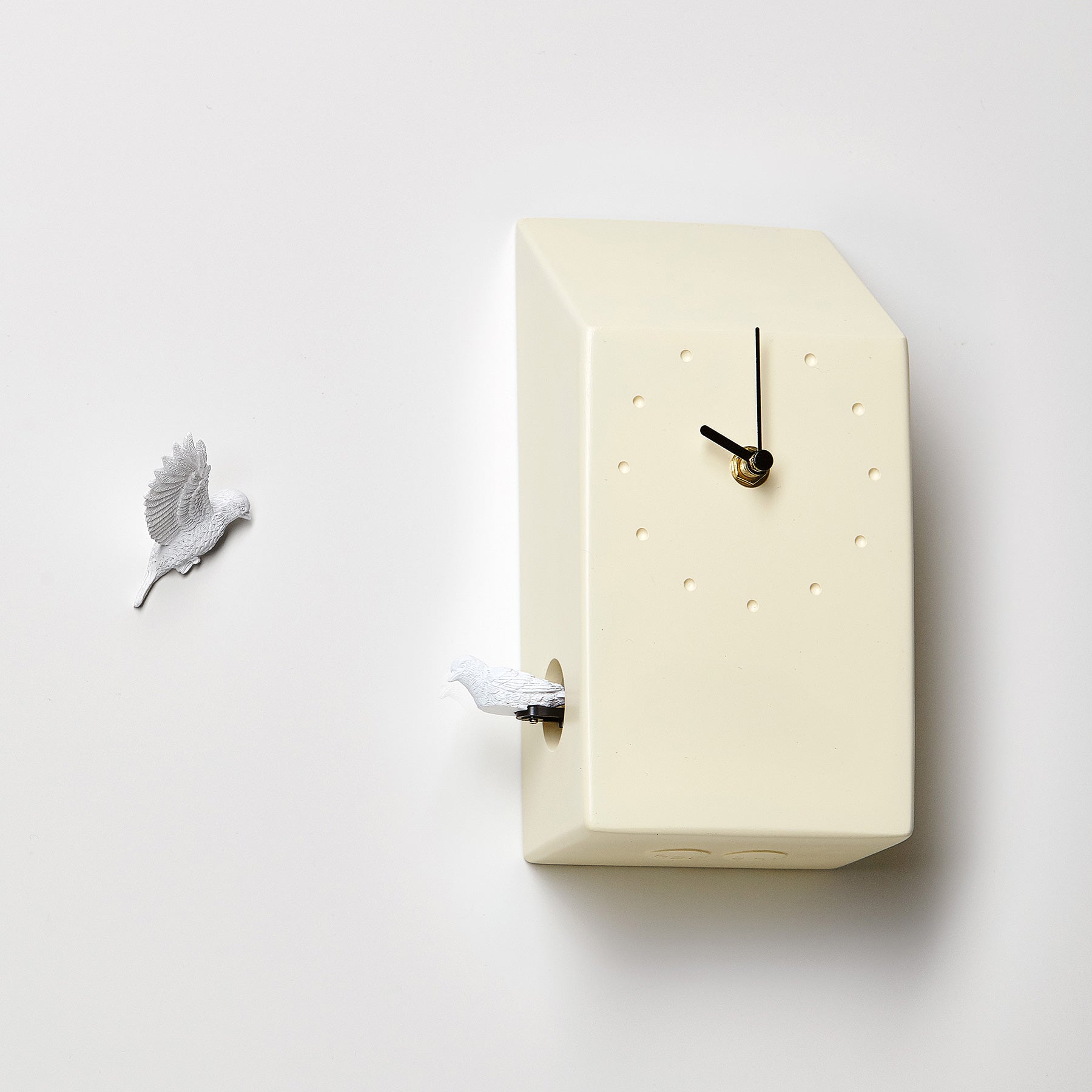 Yellow Cuckoo Clock with Minimal and Modern Details Bird Sculpture