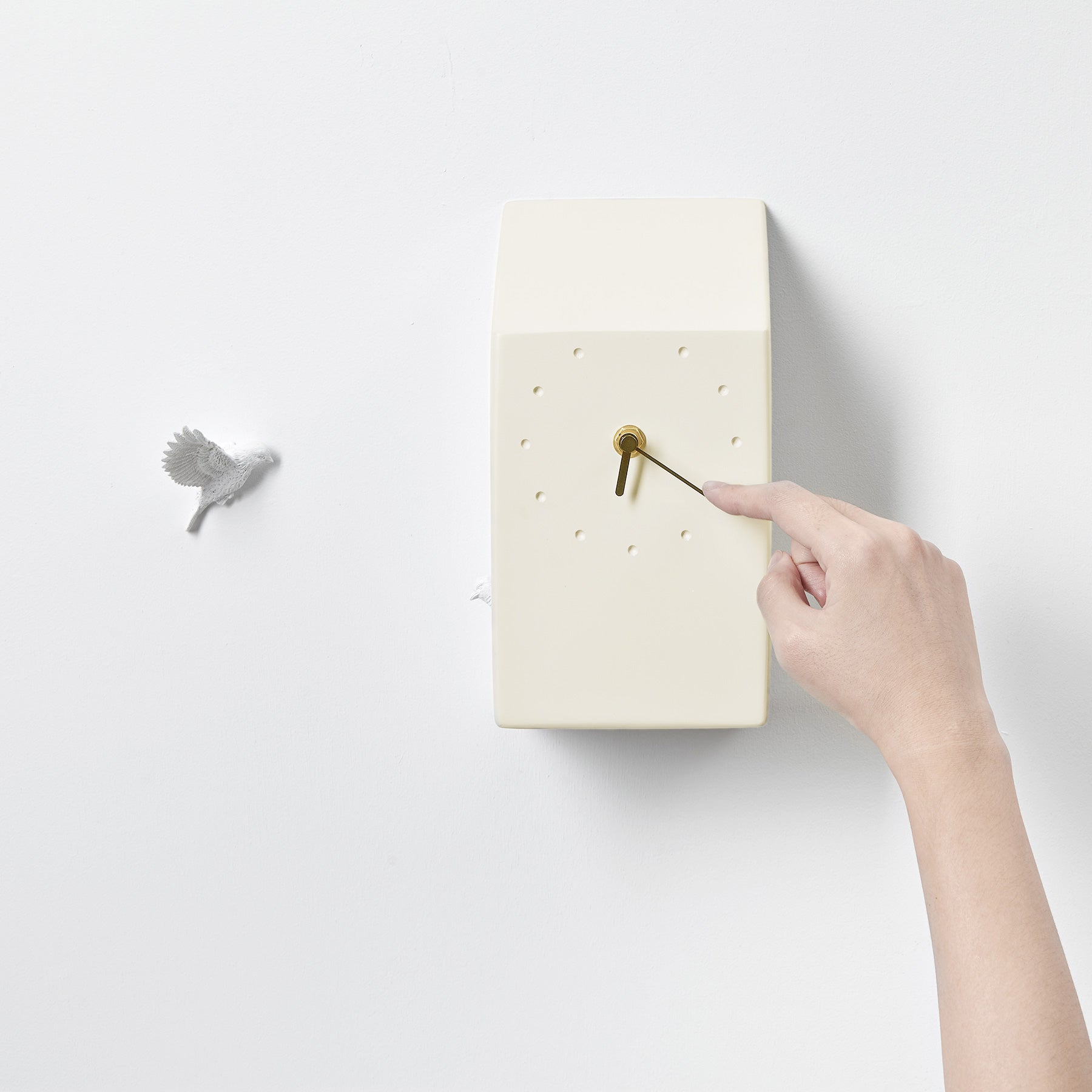 Yellow Cuckoo Clock with Minimal and Modern Details Bird Sculpture