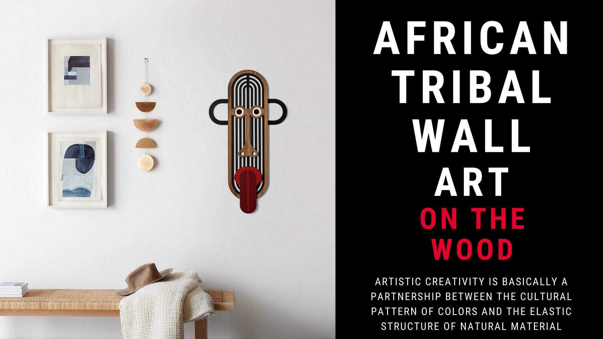 African Wall Art on Wooden Mask Cultural Carnival in the Home Decor