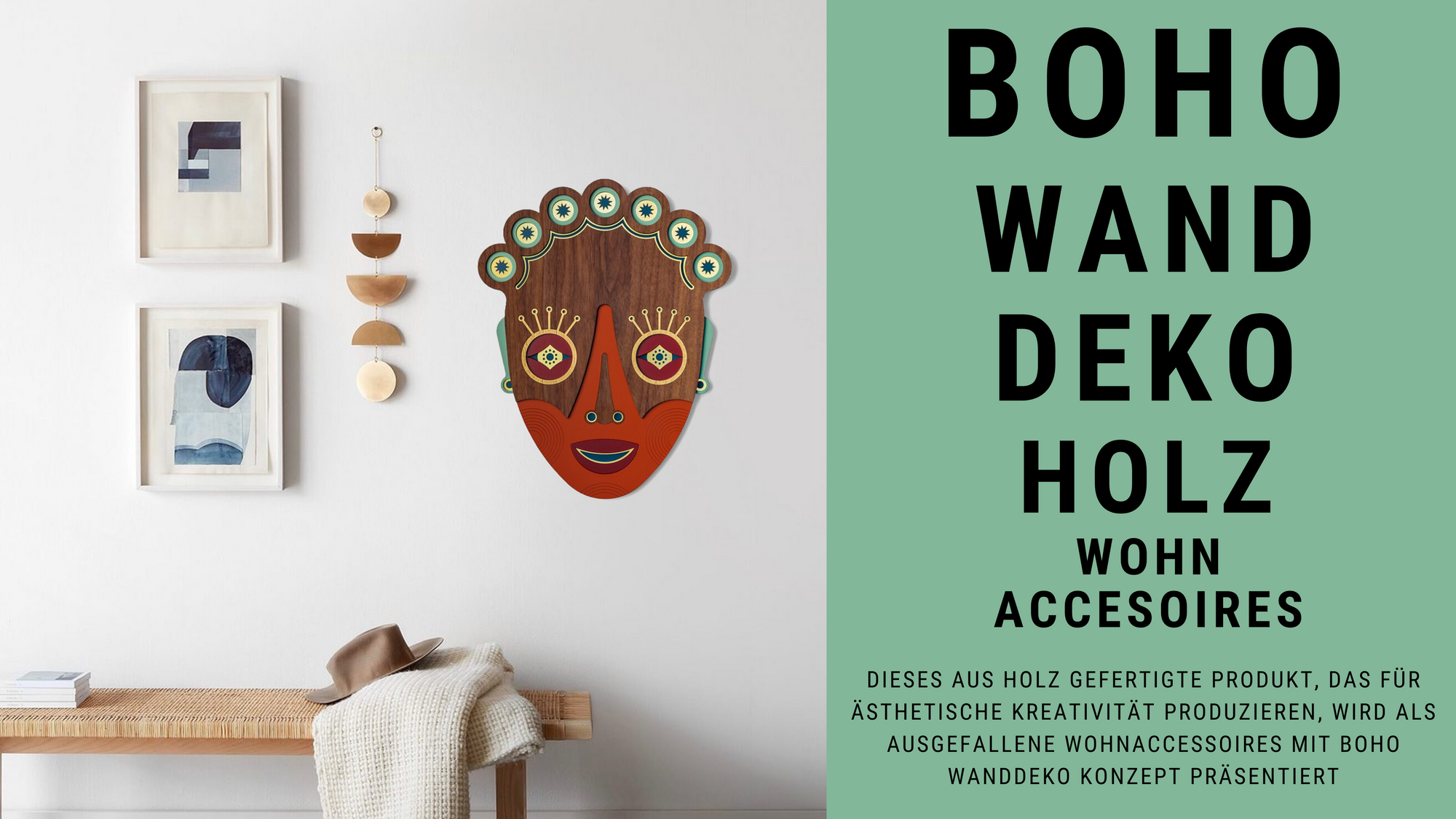 Boho Wanddeko mit Afrikanische Masken von Ausgefallene Wohnaccessoires Online Shop
