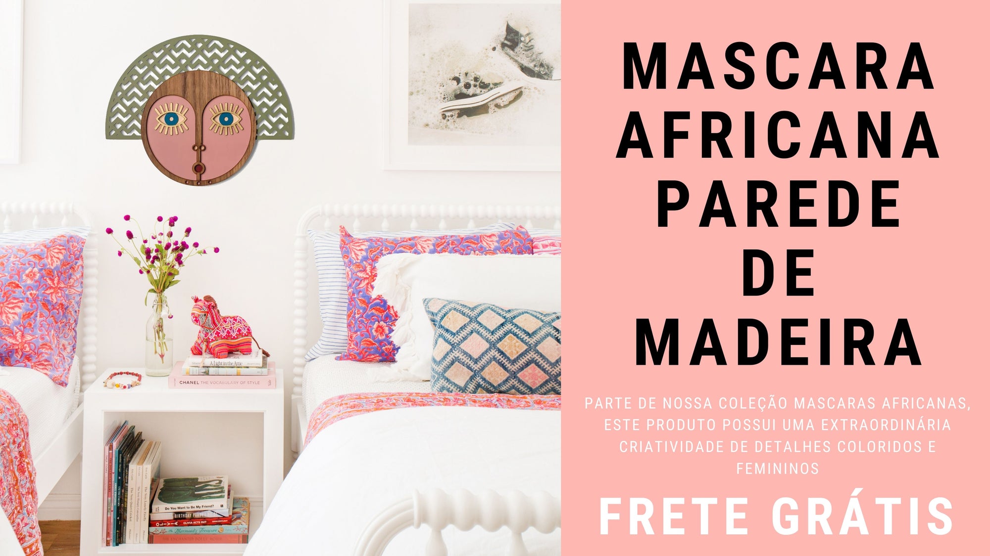 Mascaras Africanas com Colorida e Femininas Decoração Parede Rosa
