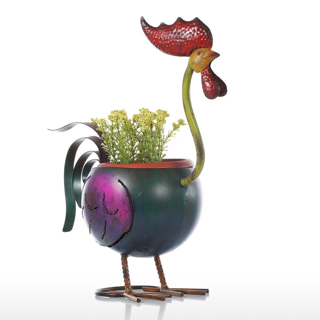 Plant Pot Holder with Rooster Metal Flower Pot for Indoor Plants 