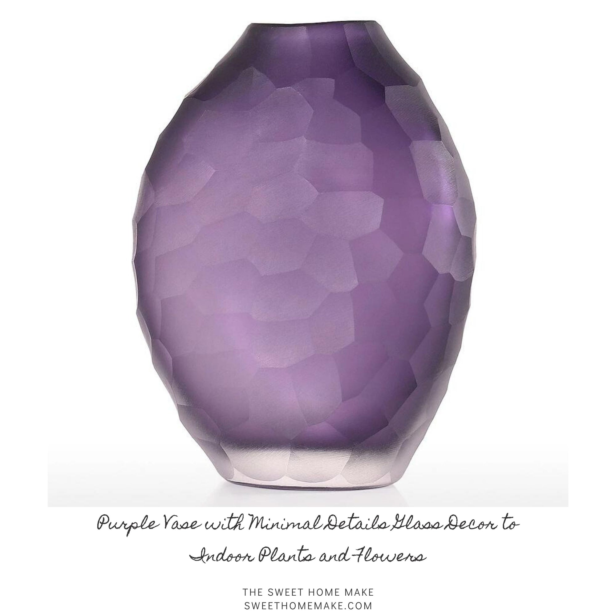 Purple Vase with Minimal Details Glass Decor to Indoor Plants and Flowers