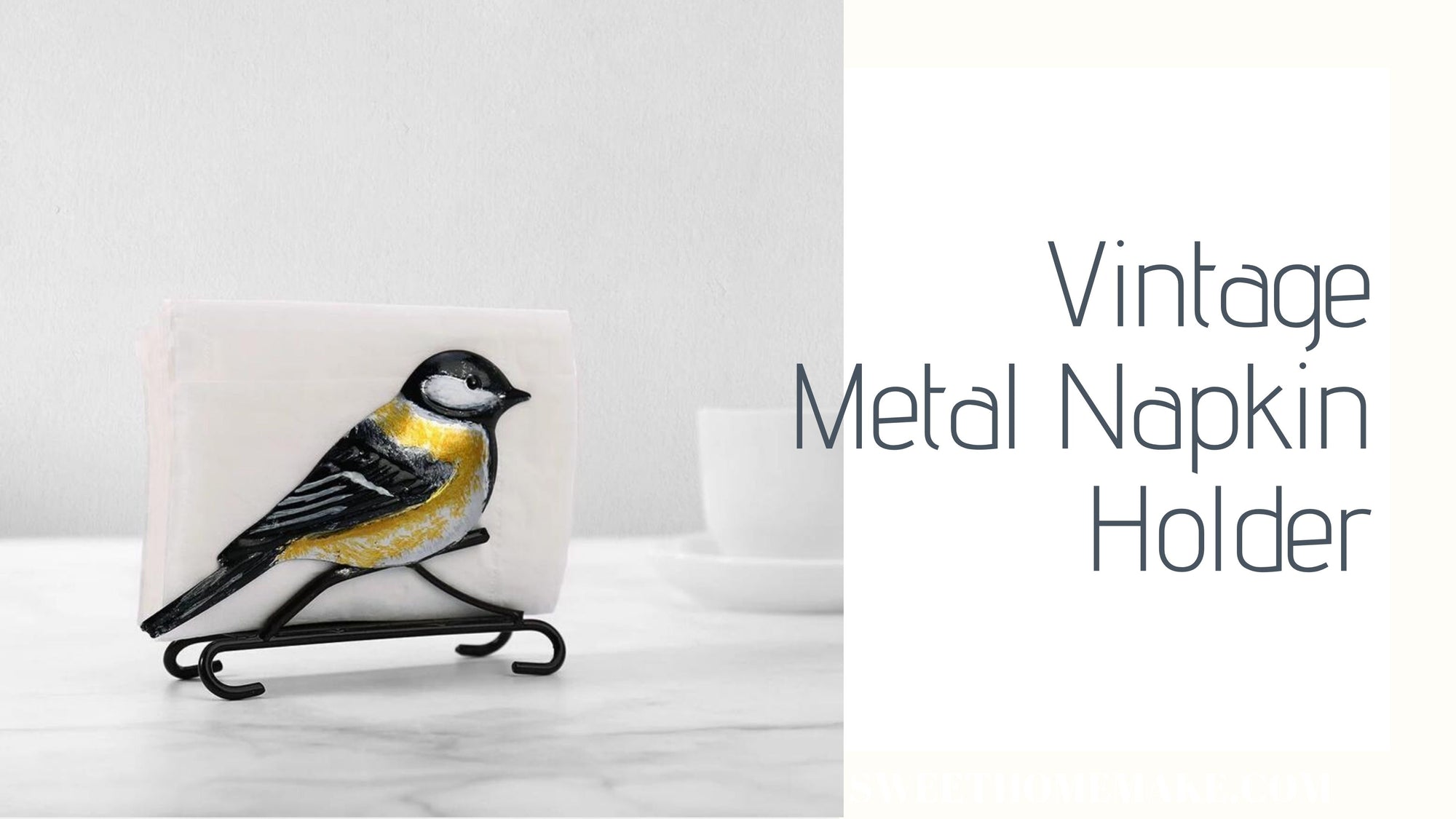 Vintage Metal Napkin Holder with Bird Figurine Ornament