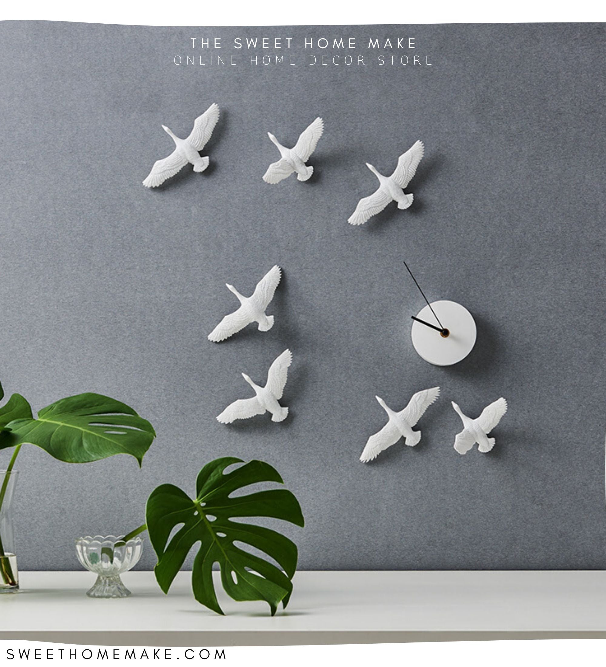 Wanddecoratie Vogels voor Moderne Witte Wandklok
