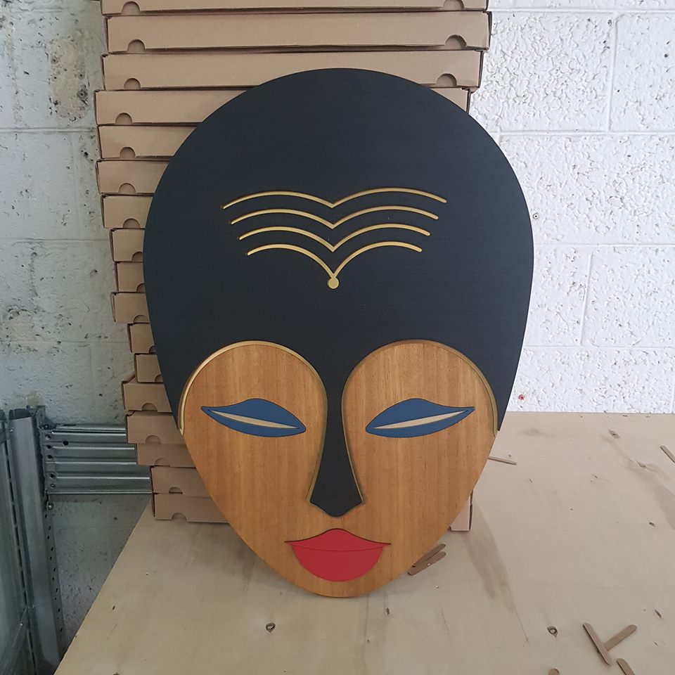 Afrocentric Woman African Wall Art Boho Details on Wooden Masken