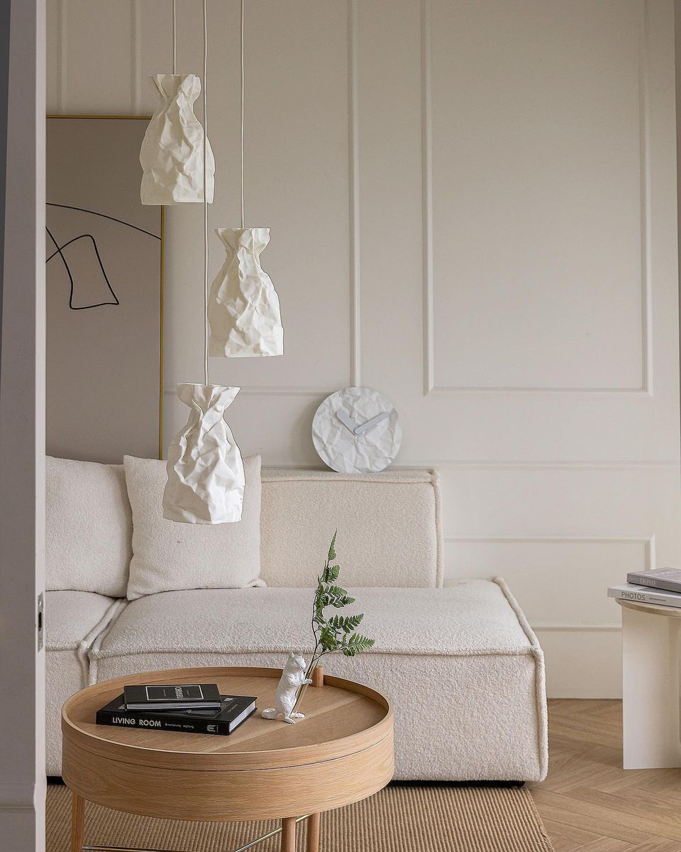 A Pendant Lamp of wrinkle & crinkle paper that echoes of shadow & balance
