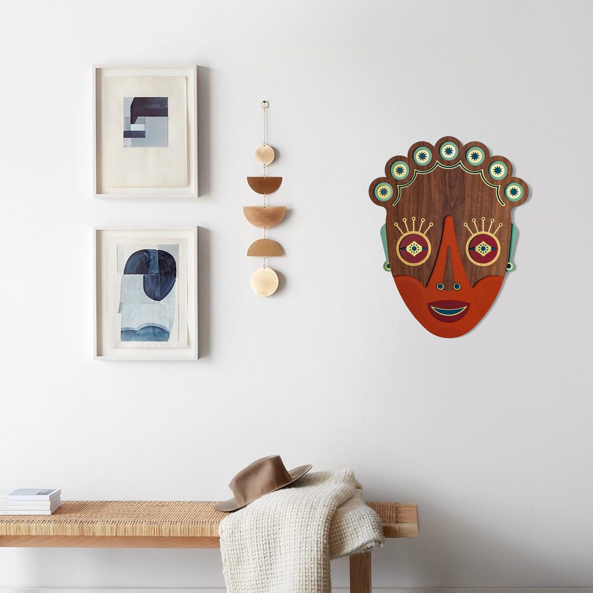 Abstract Cultural Wood Wall Art with Boho Chic & African Decor Patterns