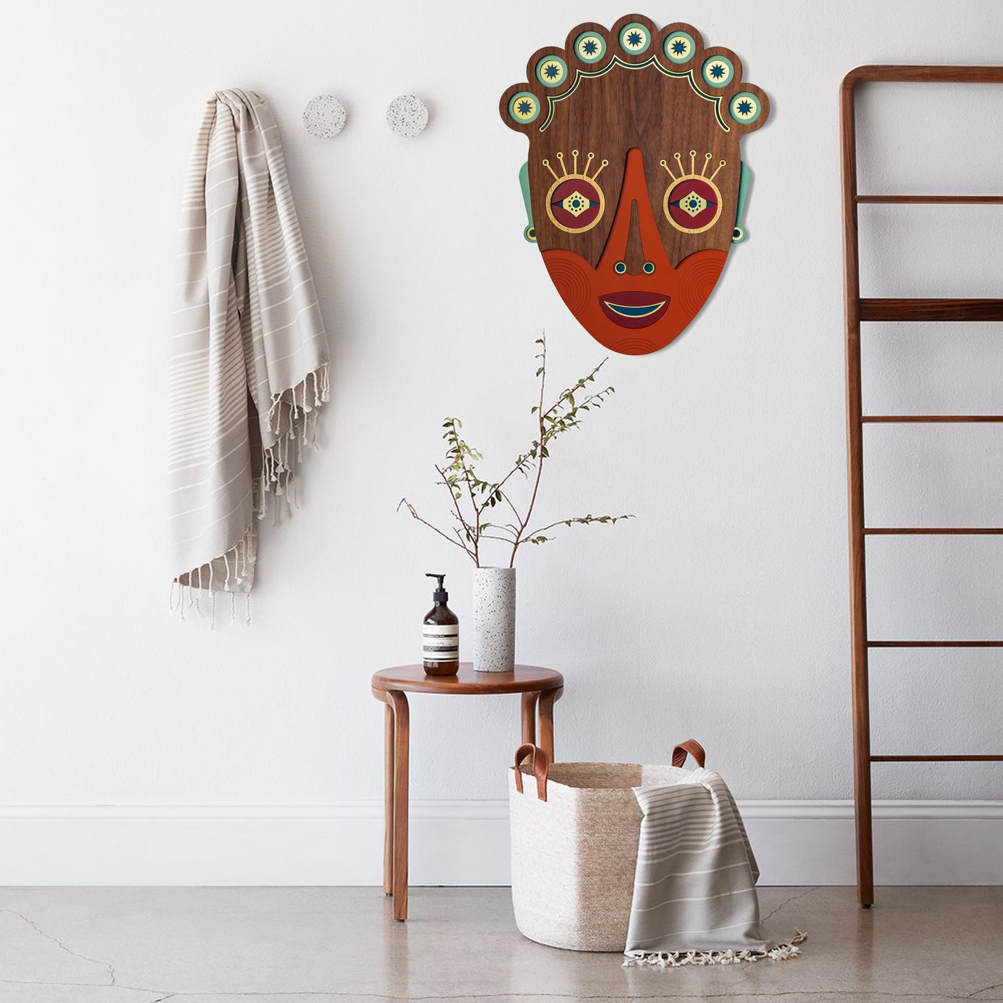 Abstract Cultural Wood Wall Art with Boho Chic & African Decor Patterns