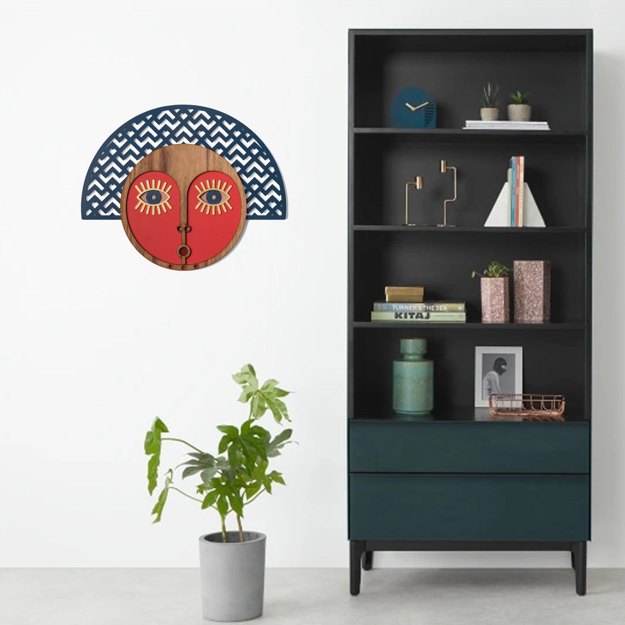 Abstract Wall Art with African Wall Hanging Mask