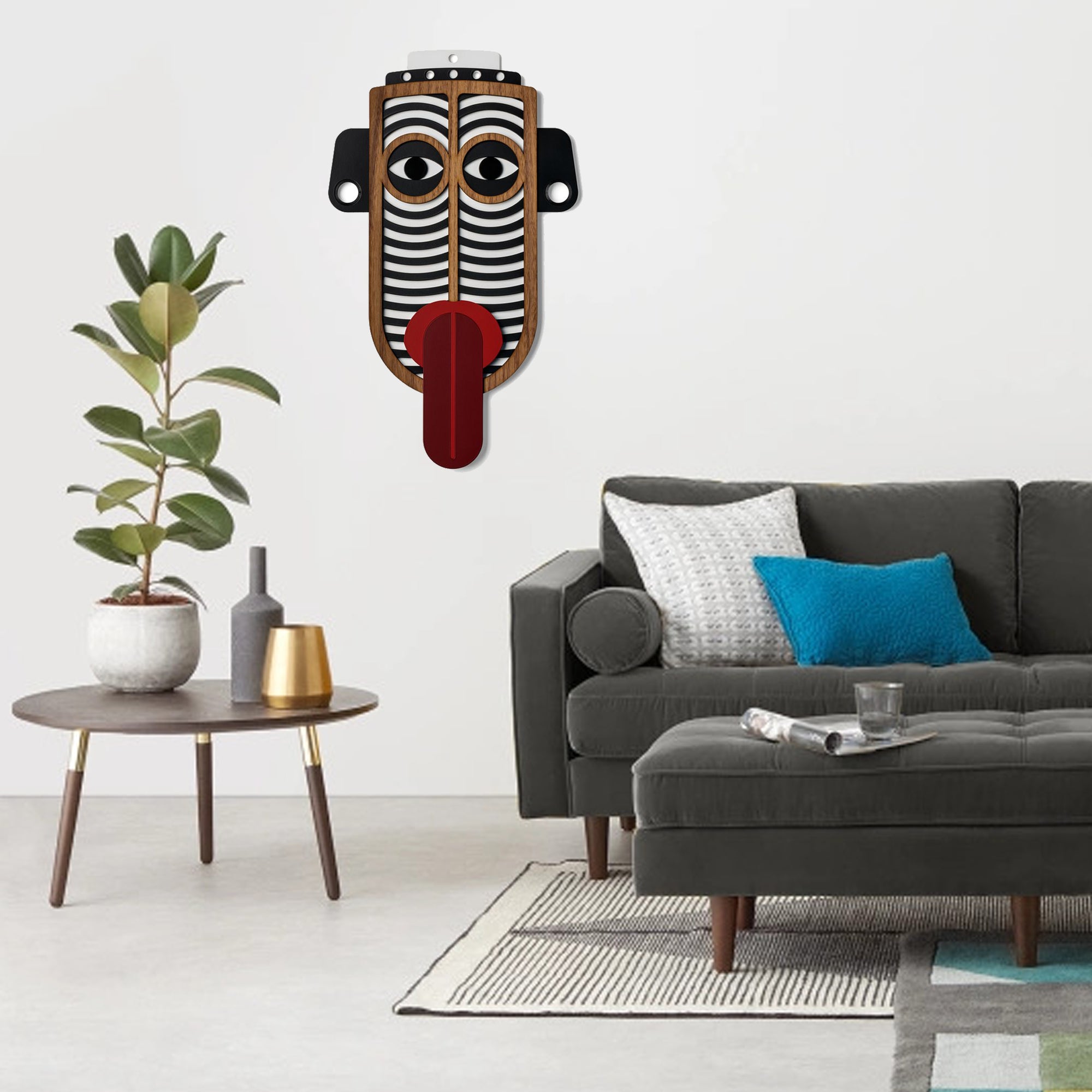Abstract Wall Decor with African Wall Mask Black and White Carved Wood Wall Art