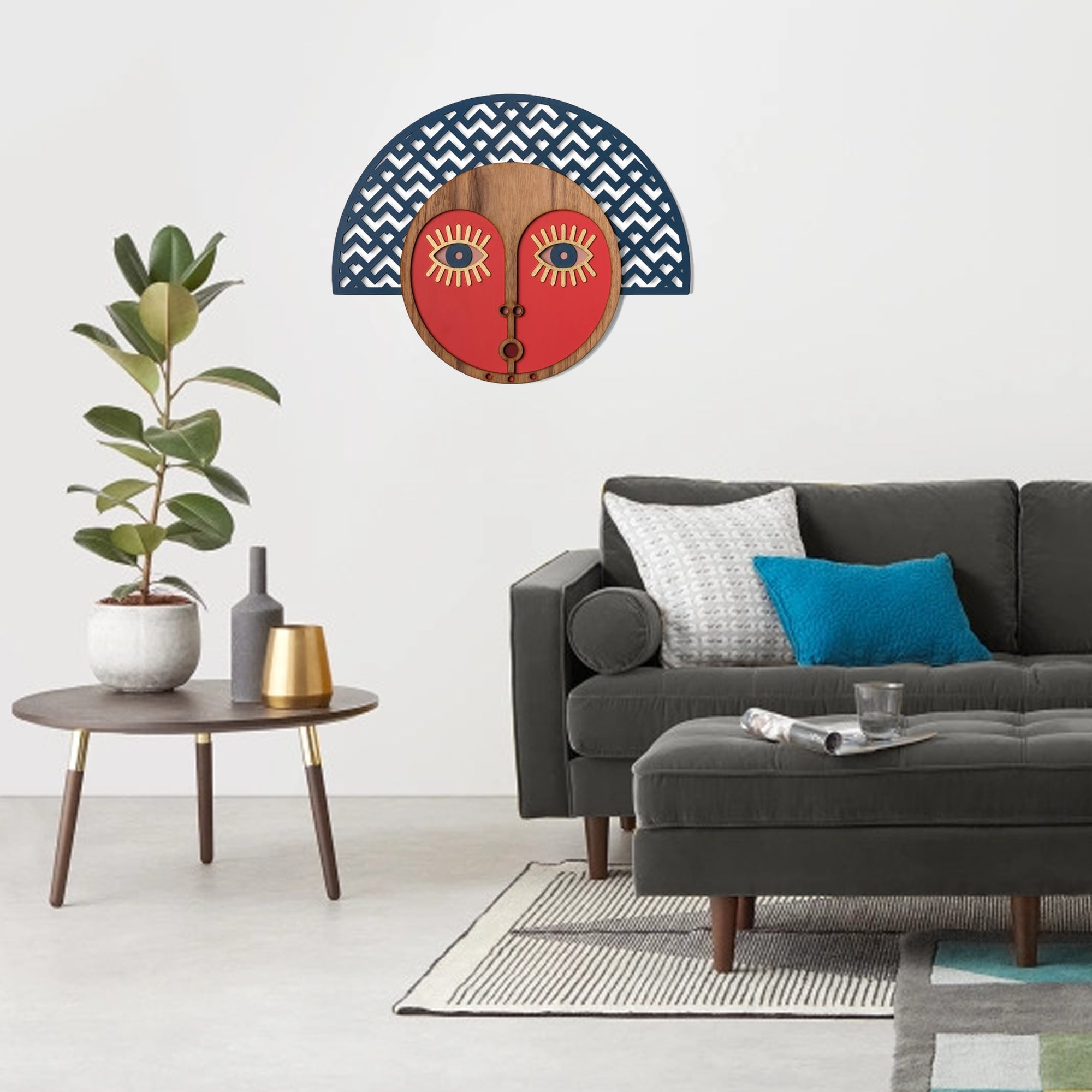 Abstract Wall Decor with African Wall Mask Carved Wood Wall Art