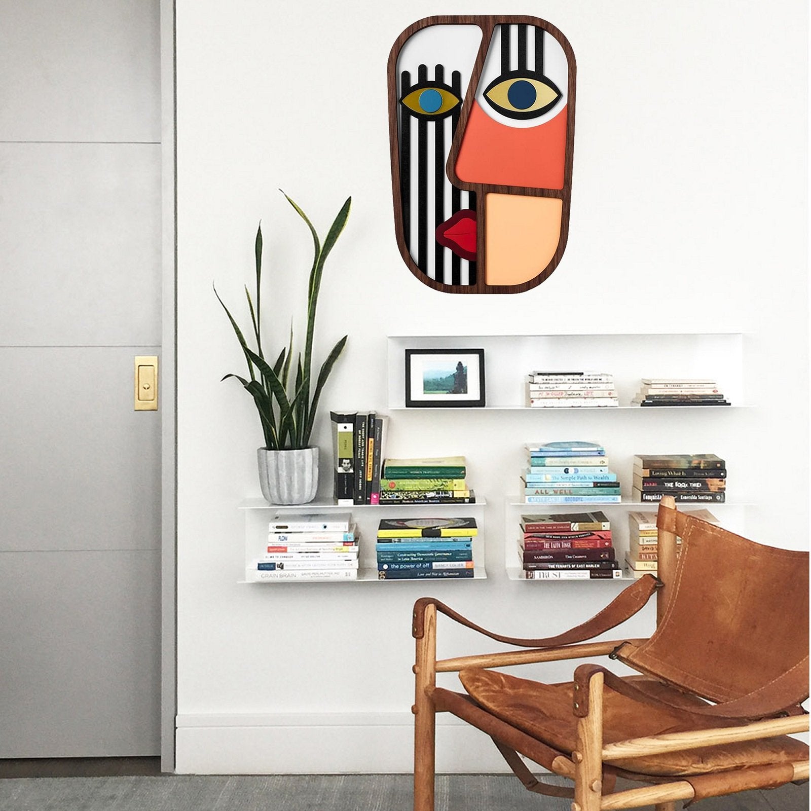Abstract and Picasso Face on the Wooden Boho Wall Decor African Masks