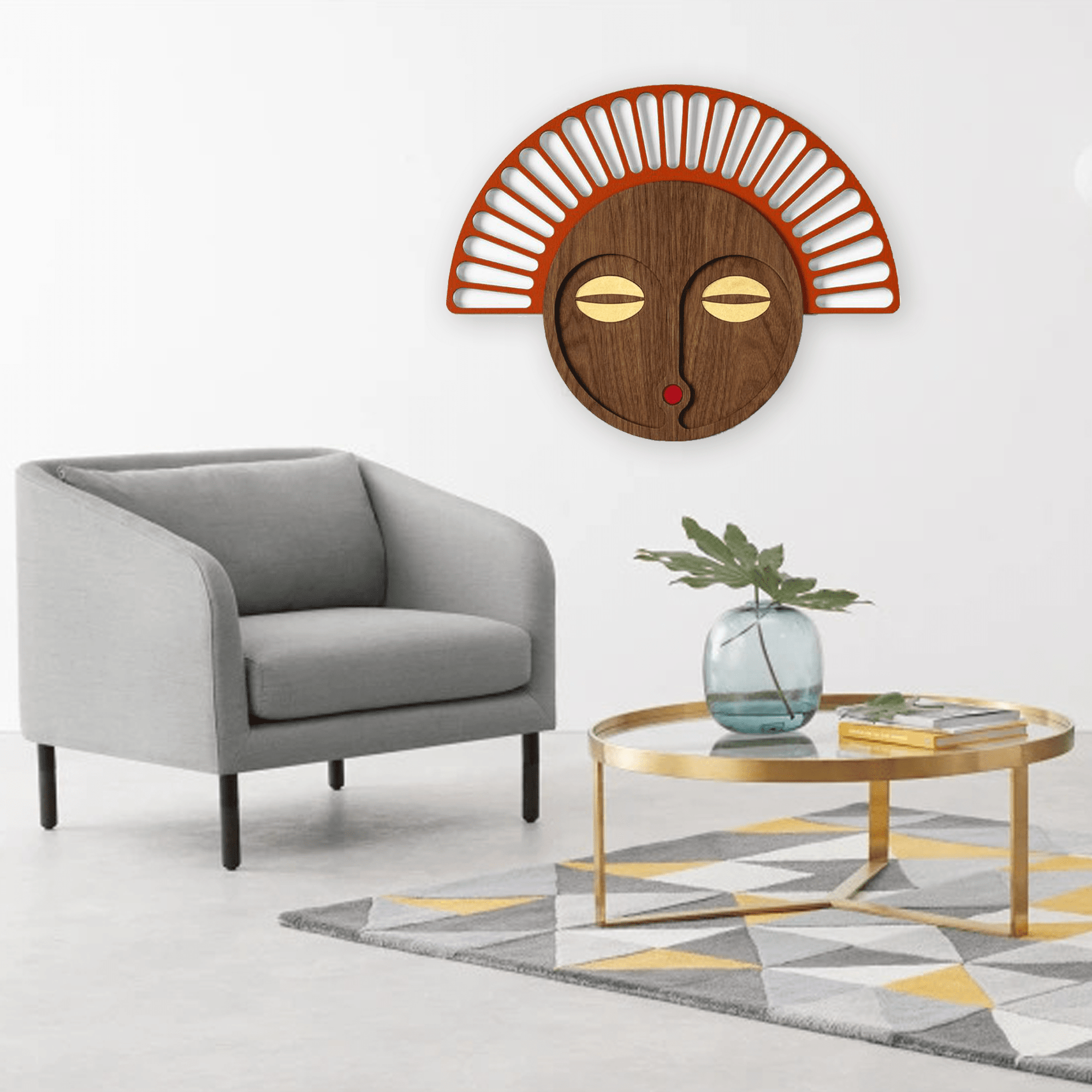 African Wall Hanging Mask with Wood Wall Art