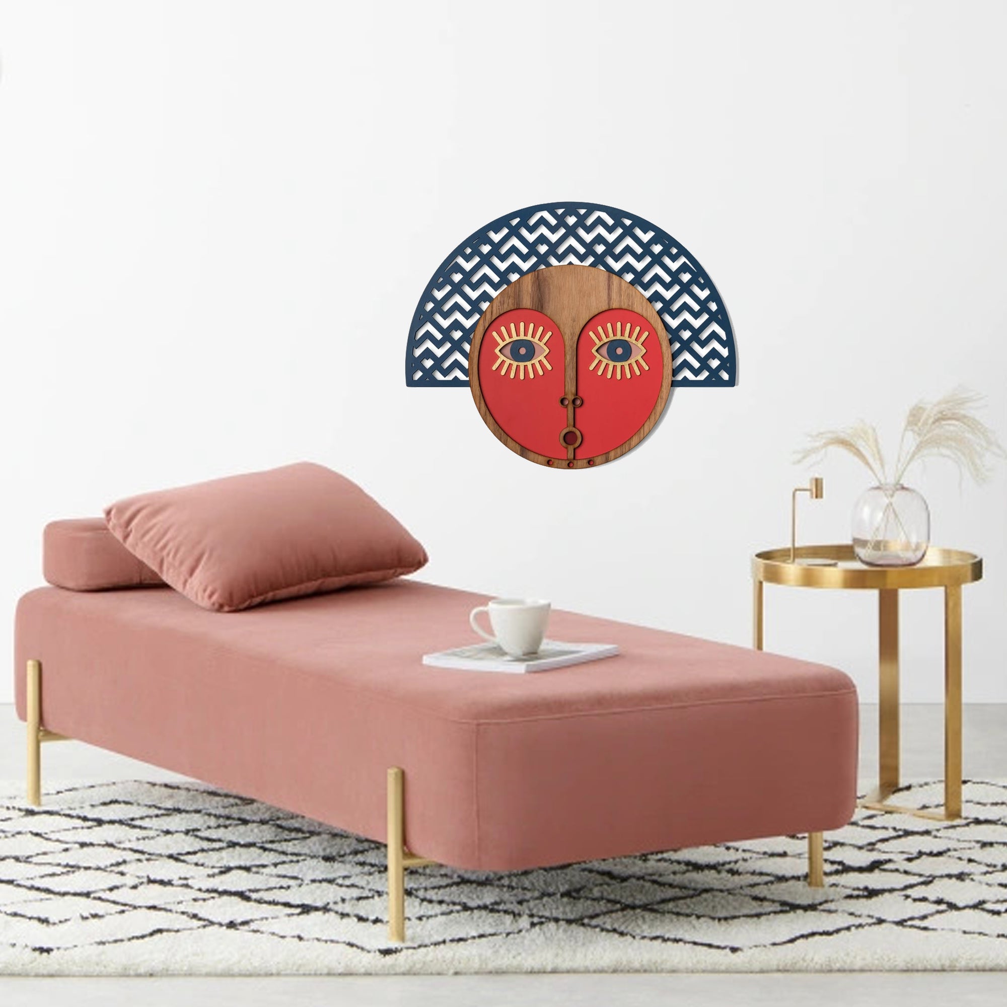 African Wall Mask with Carved Wood Wall Art
