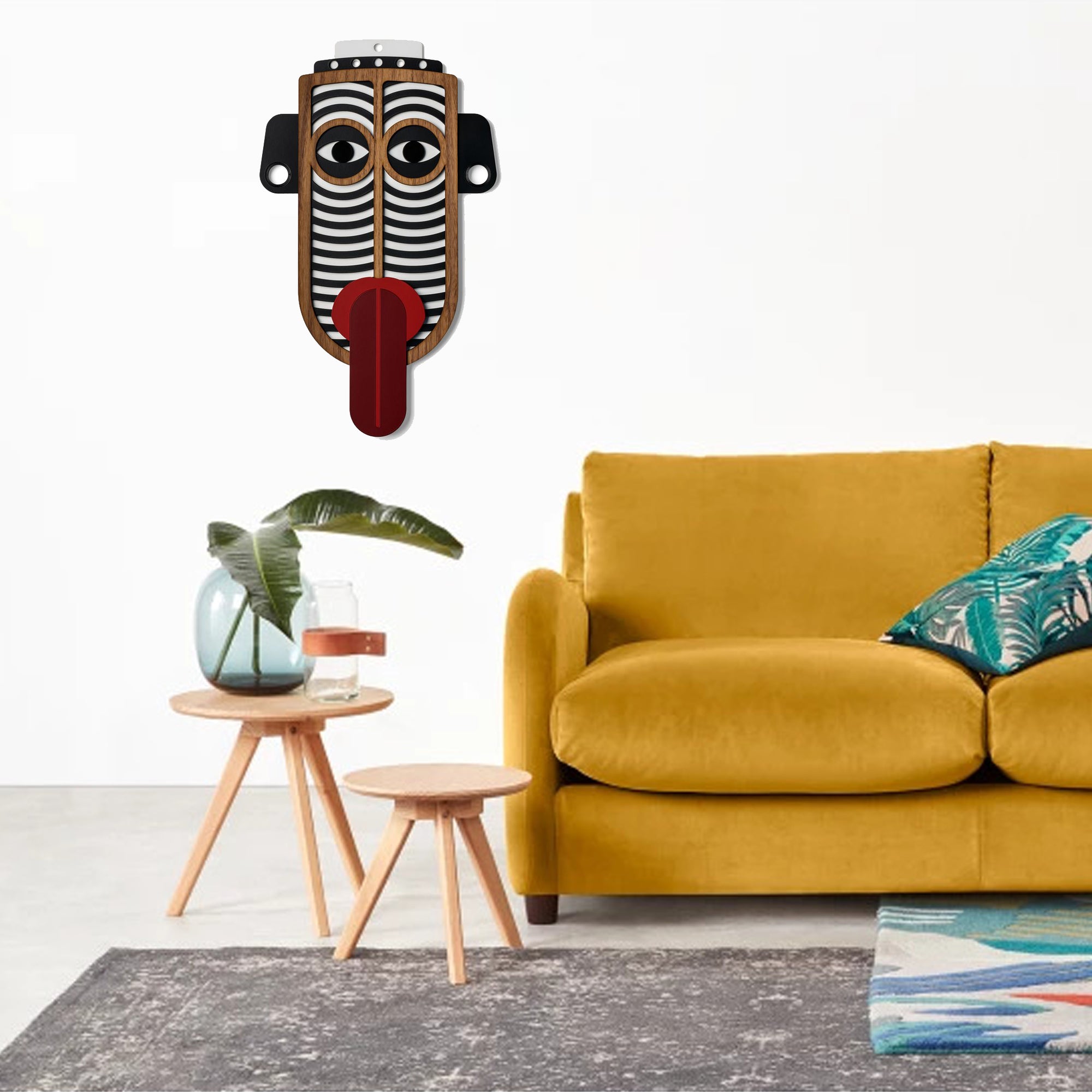 African Wall Mask with Wood Wall Art