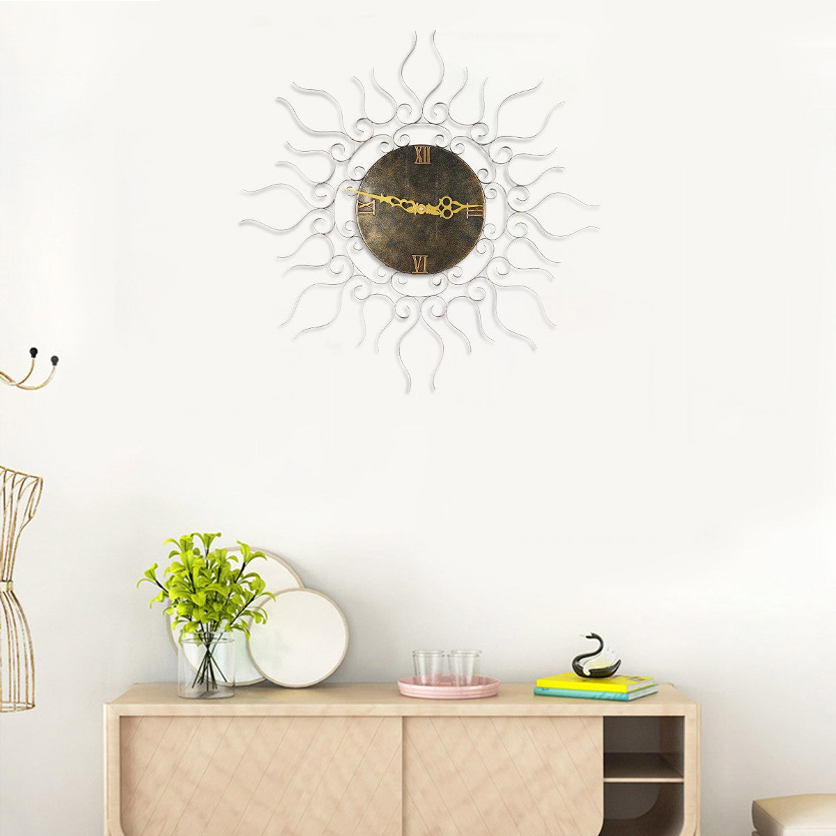 Analog Clock With Sun Wall Clock