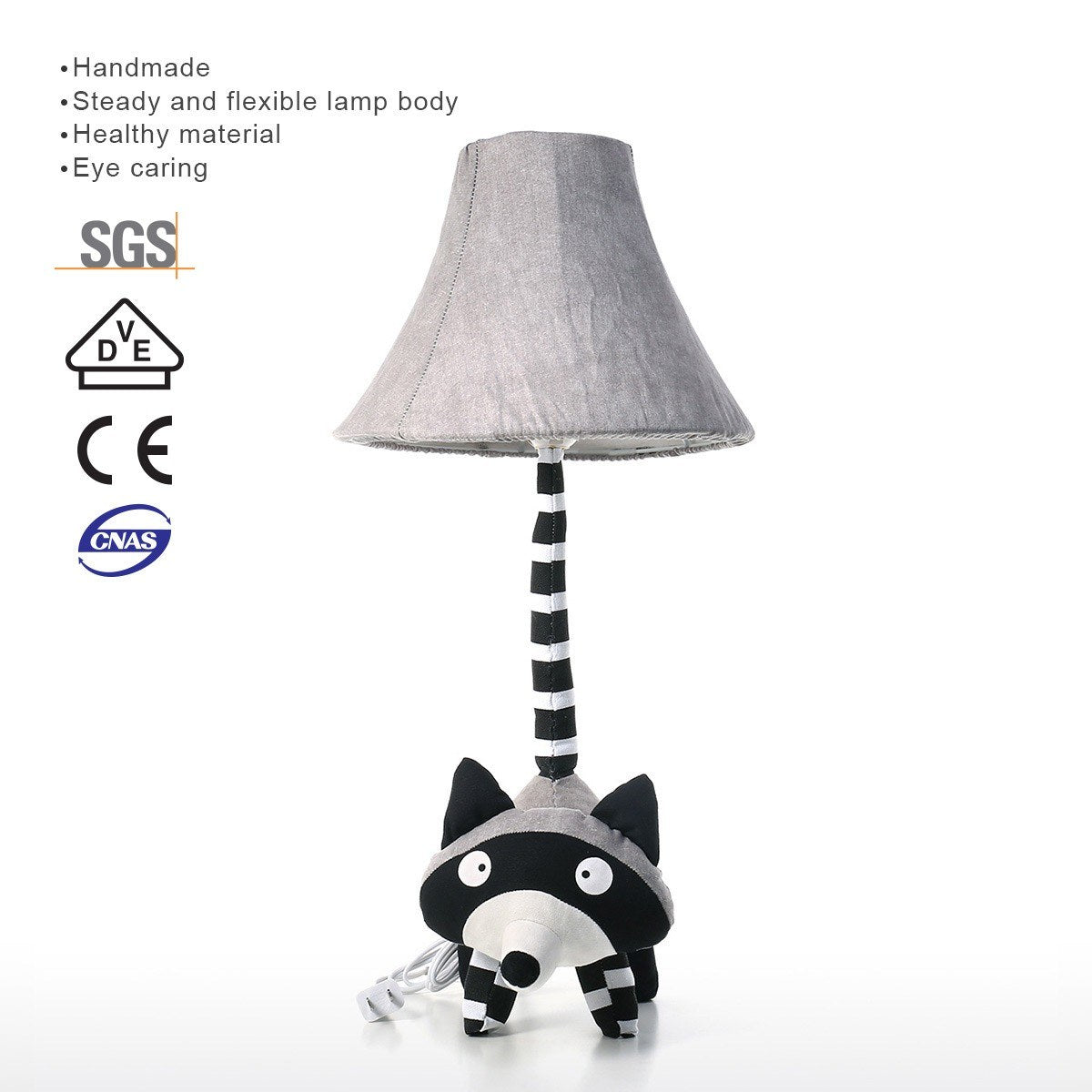 Animal Lamp with Crochet and Patchwork Textitle Raccoon Decor for Nursery Decor