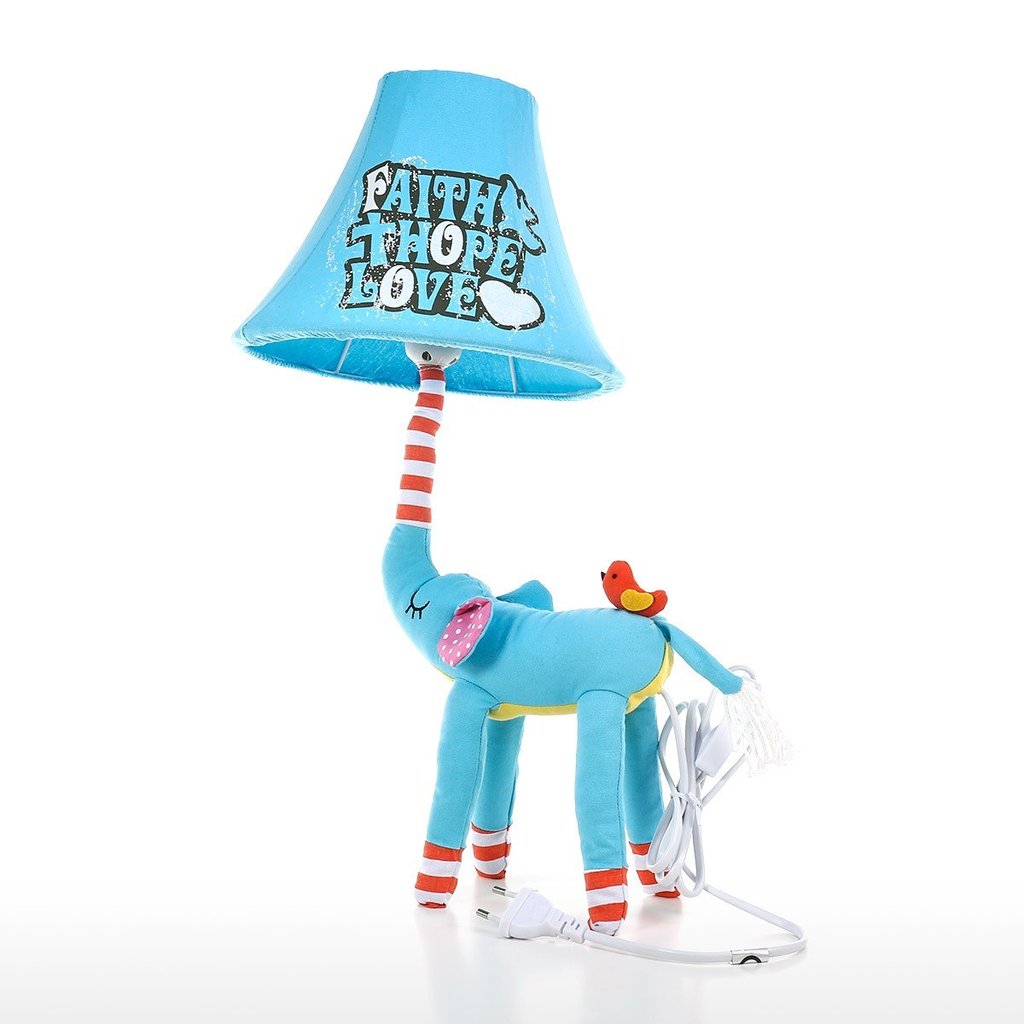 Blue Nightstand Lamp with Elephant