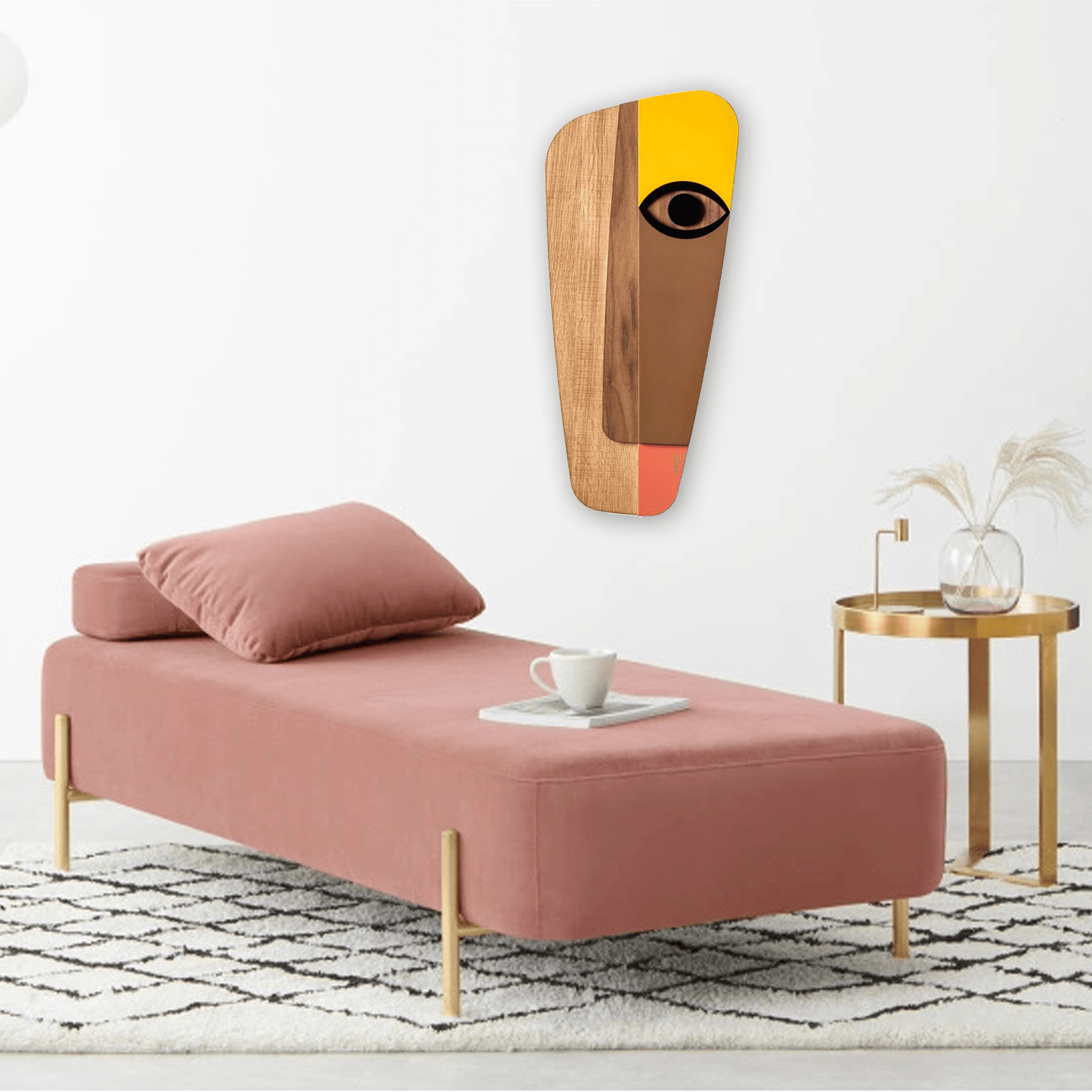 Boho and Bohemian Wall Decor with Pastel Yellows Picasso Face Paintings Wood Wall Art