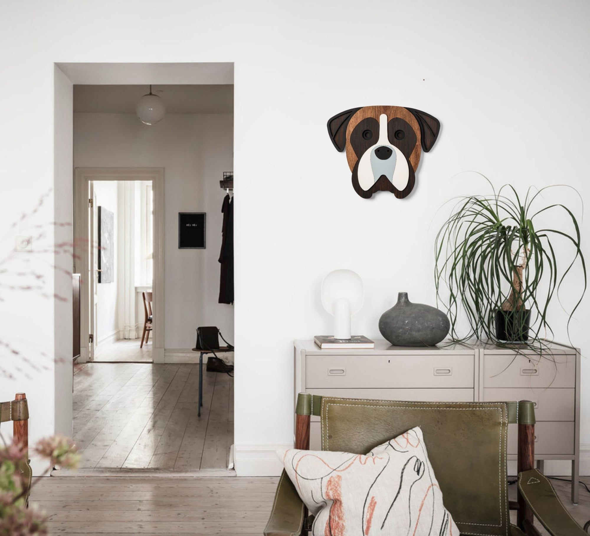 Both dog poster and wooden dog wall art enchants with its natural power