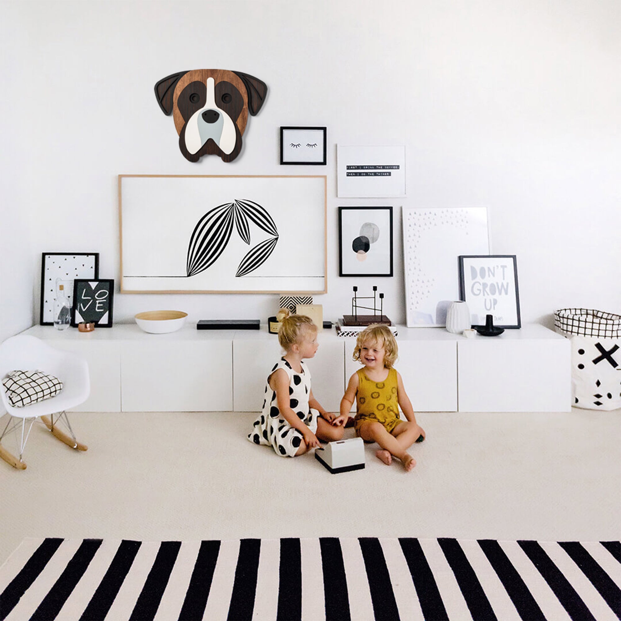 Both dog poster and wooden dog wall art enchants with its natural power