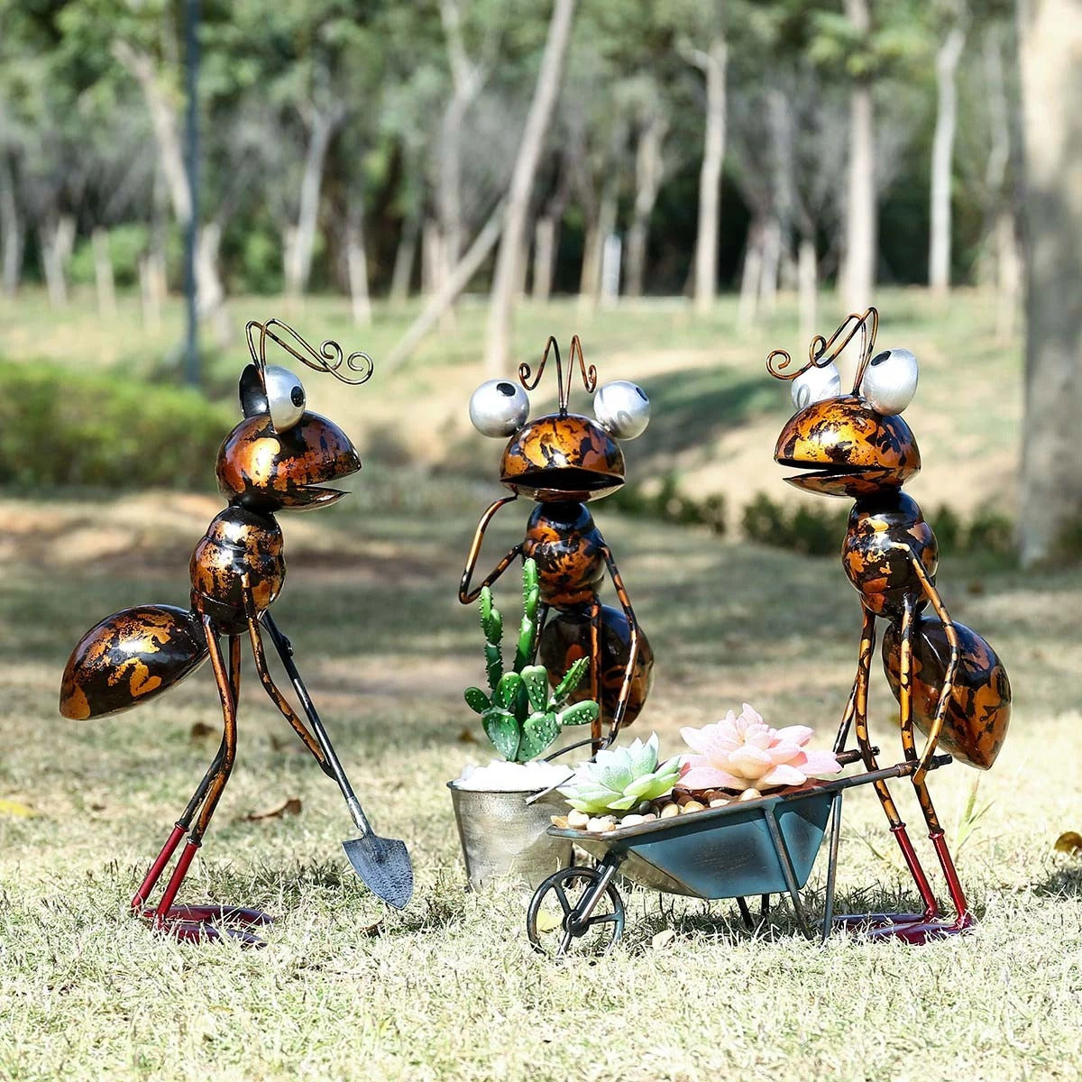 Cartoon-Hardworking Ant Figurines as Gardener to Garden Decor and Ornaments