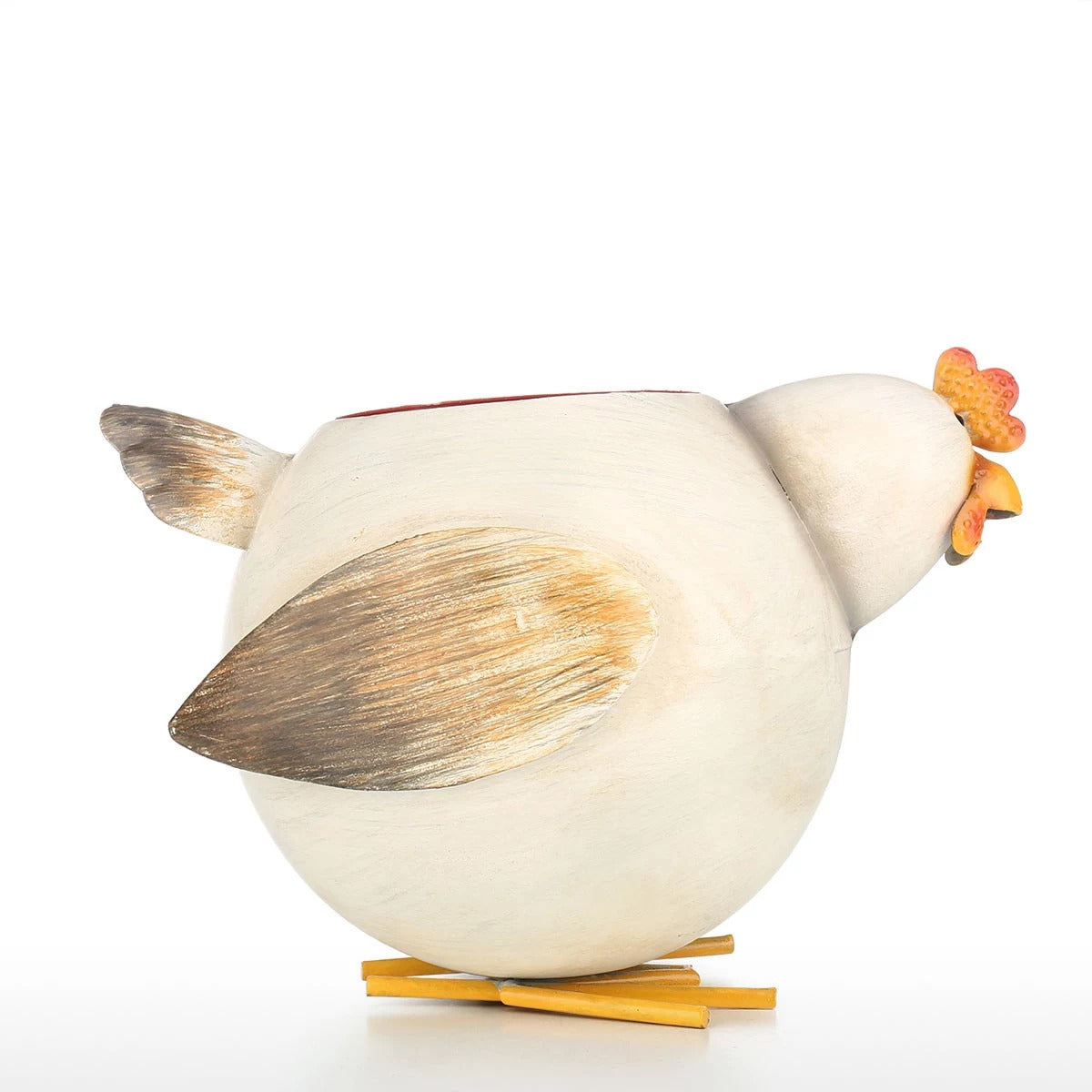 Chicken Kitchen Decor with Metal and Small Plant Pot