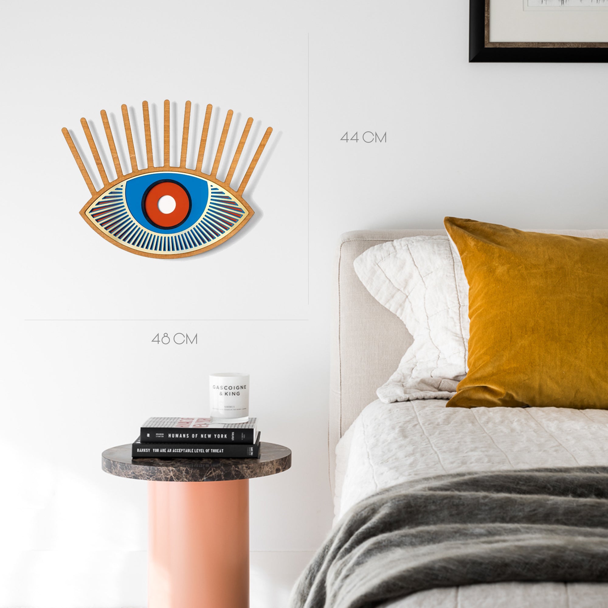 Colored Eye and Eyelash Wall Decor with Carved Wood Wall Art