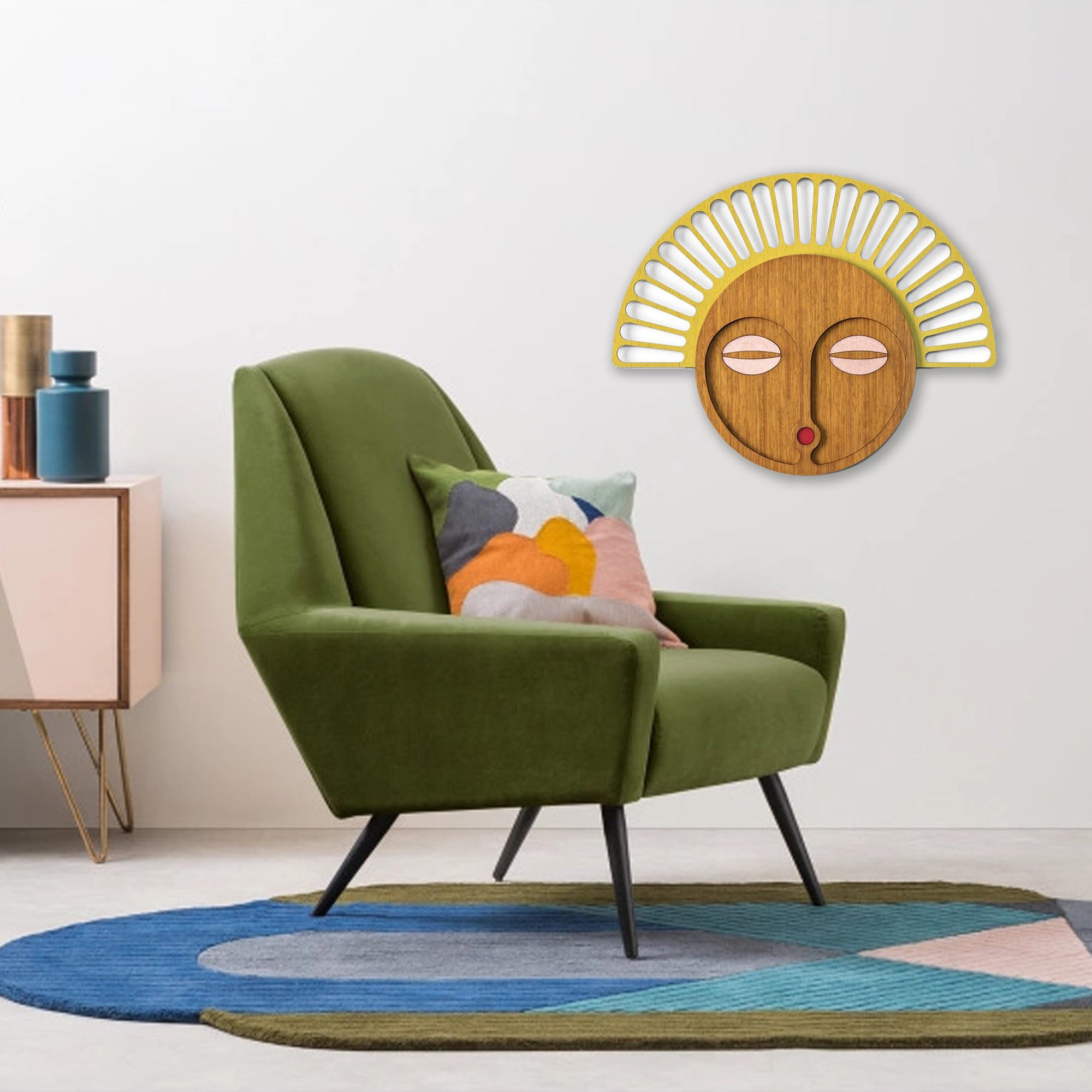 Colorful Wood Wall Art with African Wall Mask