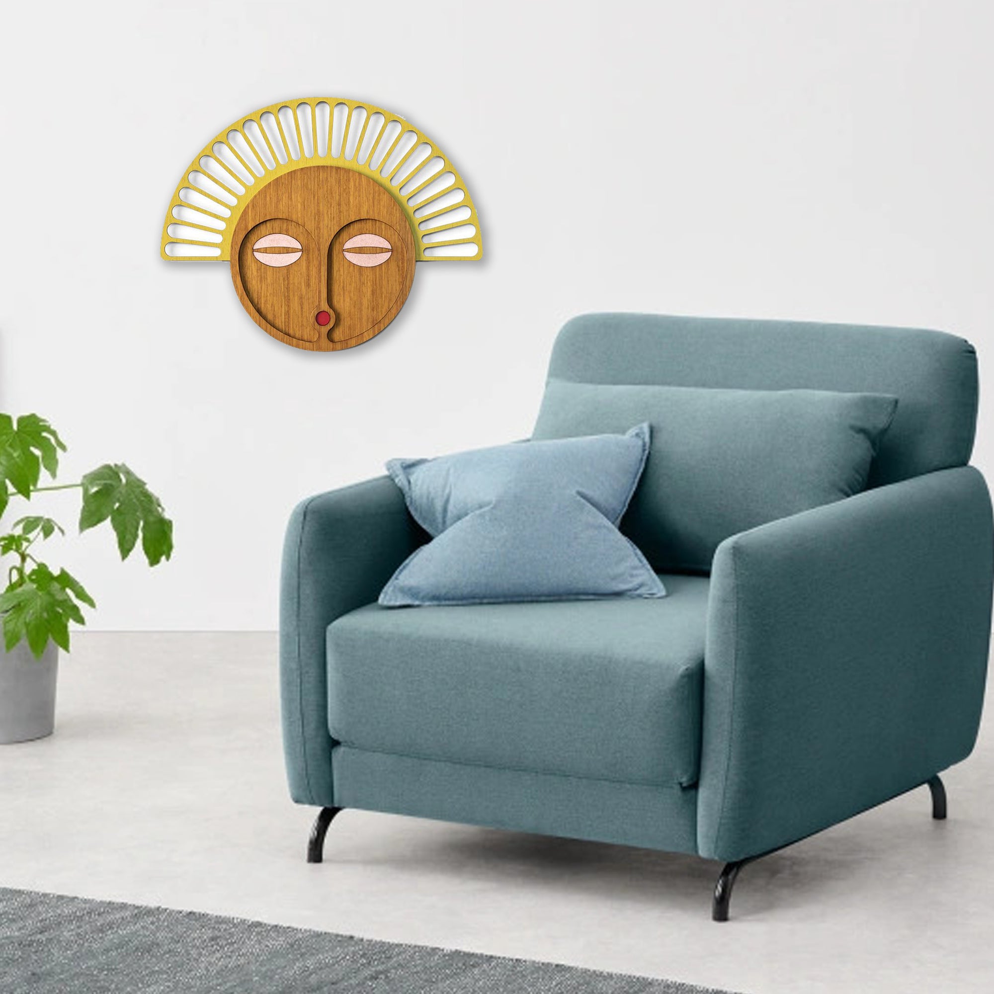 Contemporary Wood Wall Art with African Wall Mask