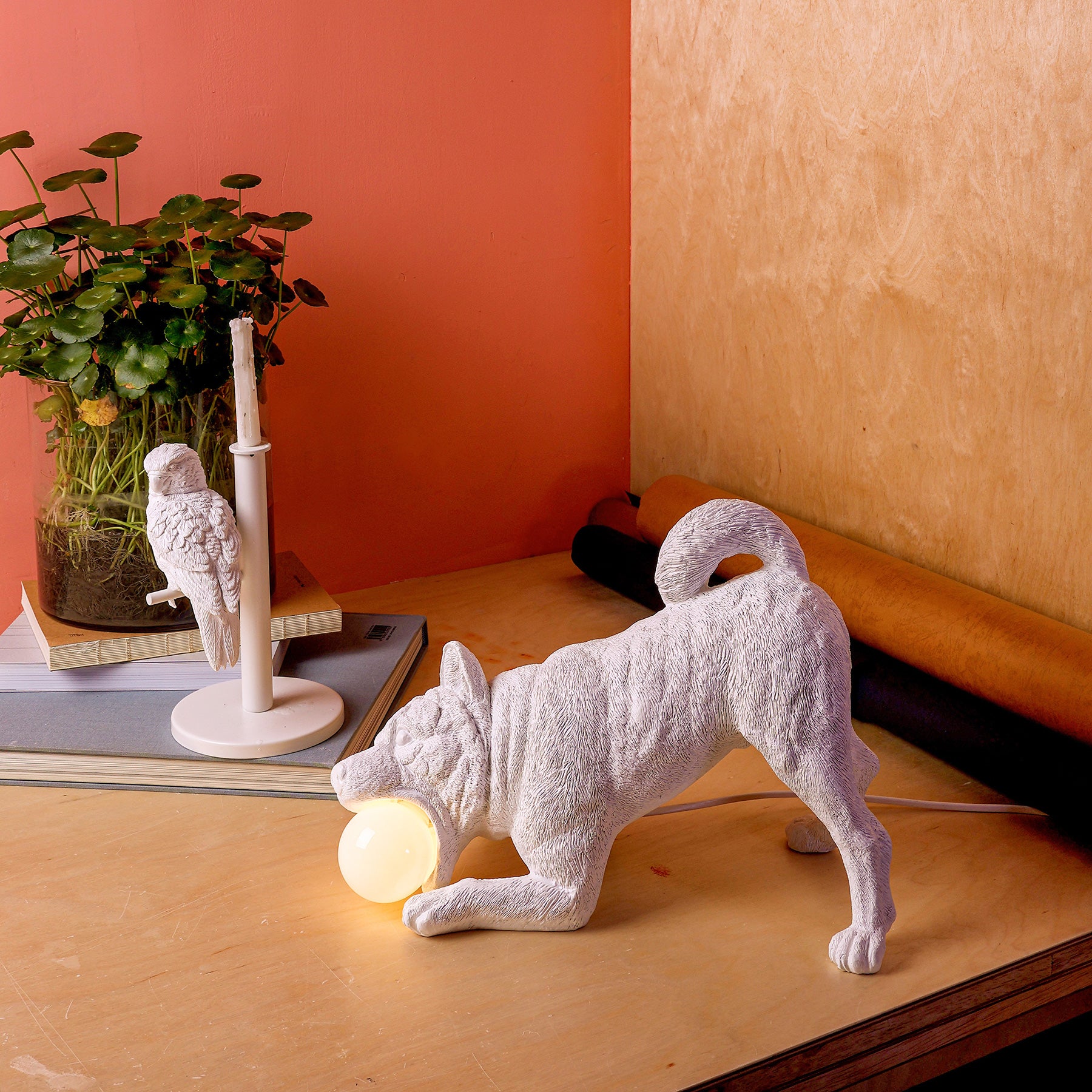 Dog lamp and it's statue: I need some play and you need some light!