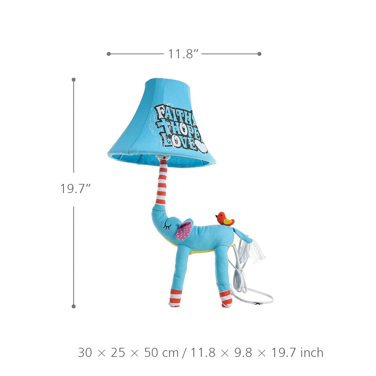 Elephant Toys and Elephant Table Lamp with Blue and Textile Fabric Feature