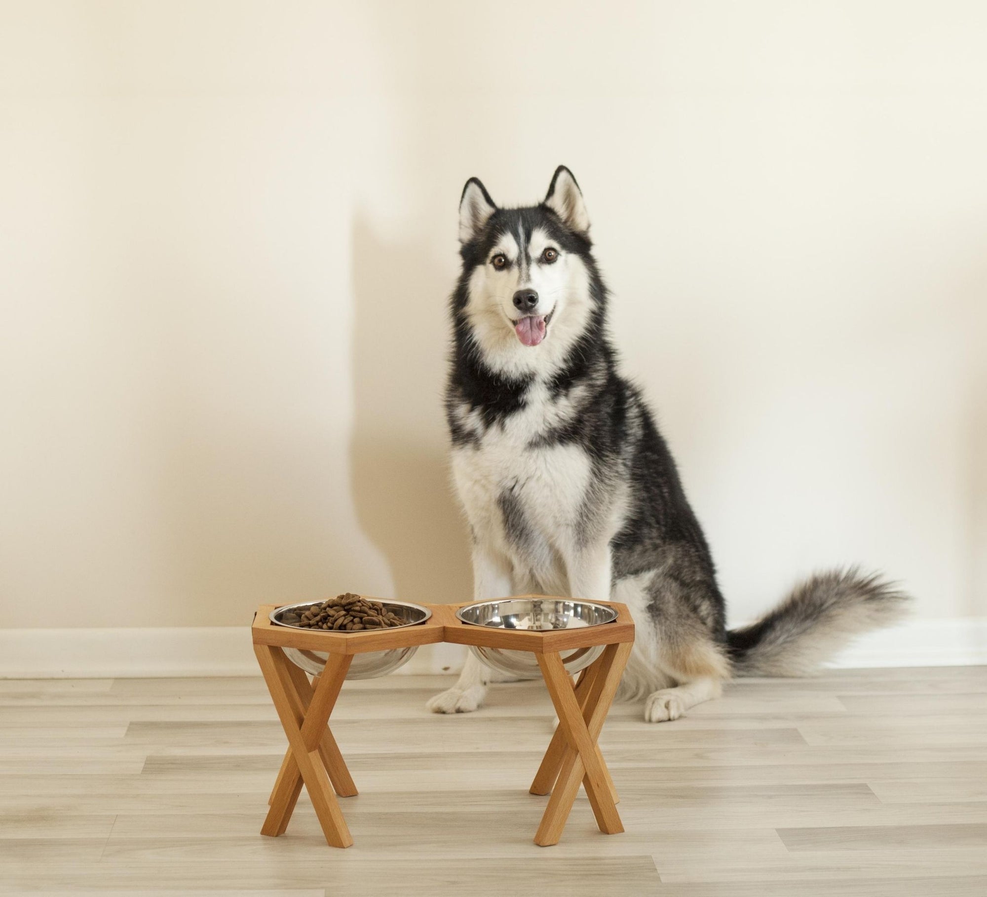 Elevated and Raised Wooden Dog Bowl Stand