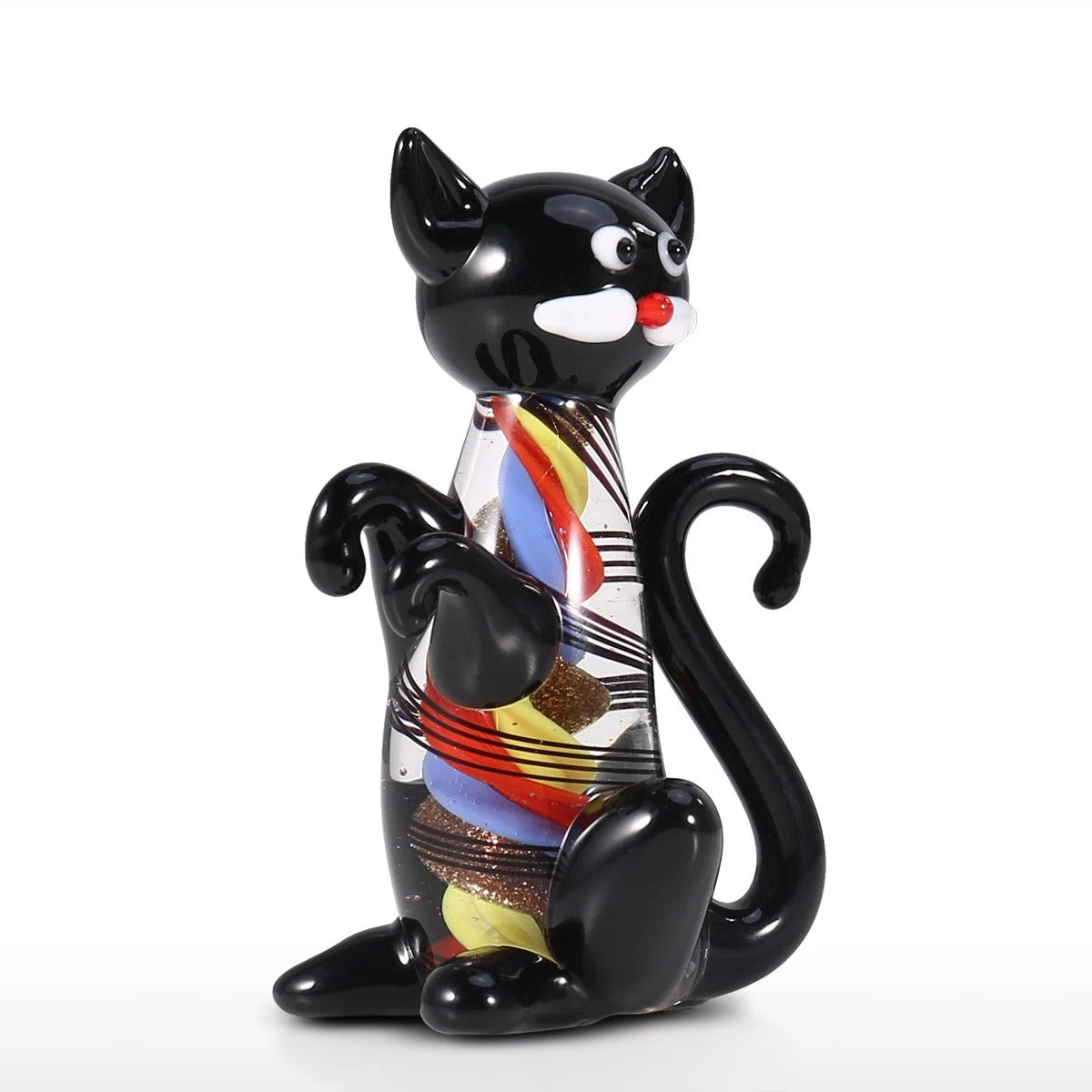 Glass Animal Figurines with Black Cat